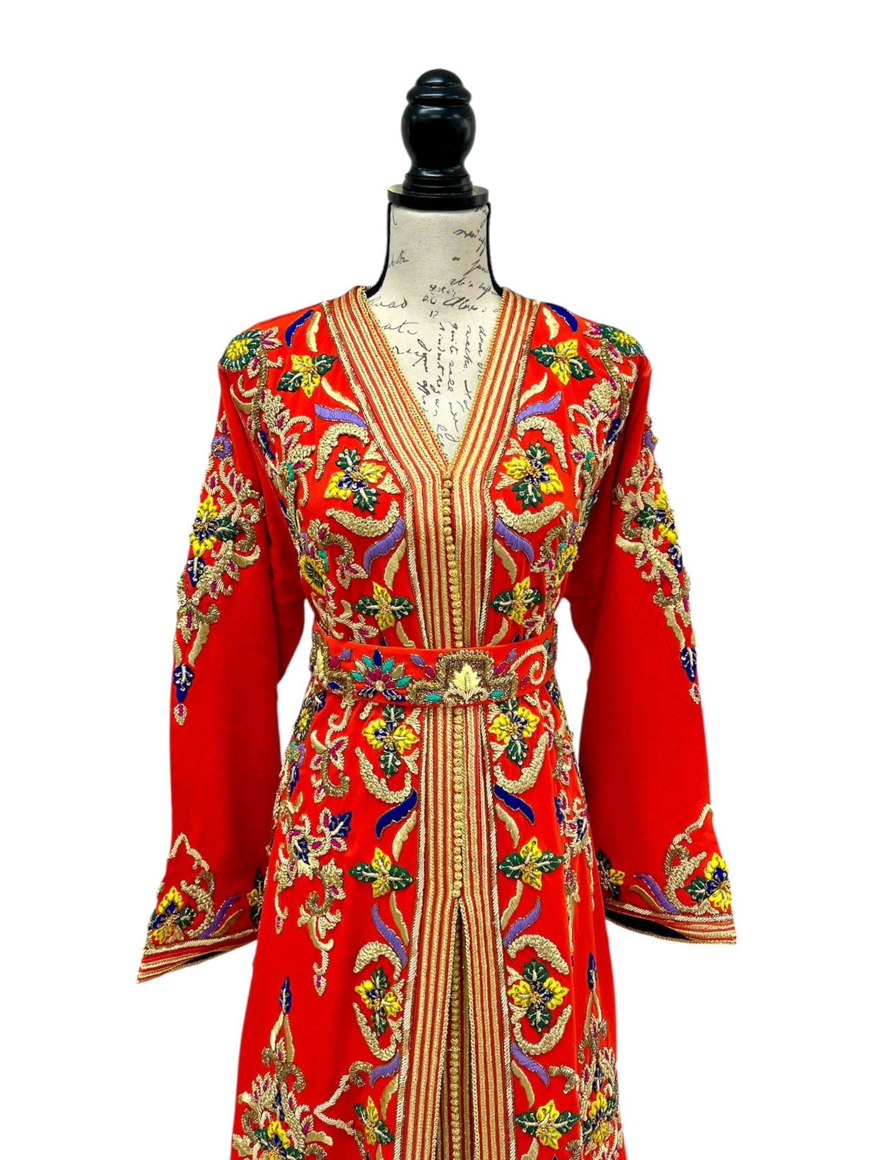 Moroccan Wedding Dress – Orange Two piece with Gold Embroidery Train