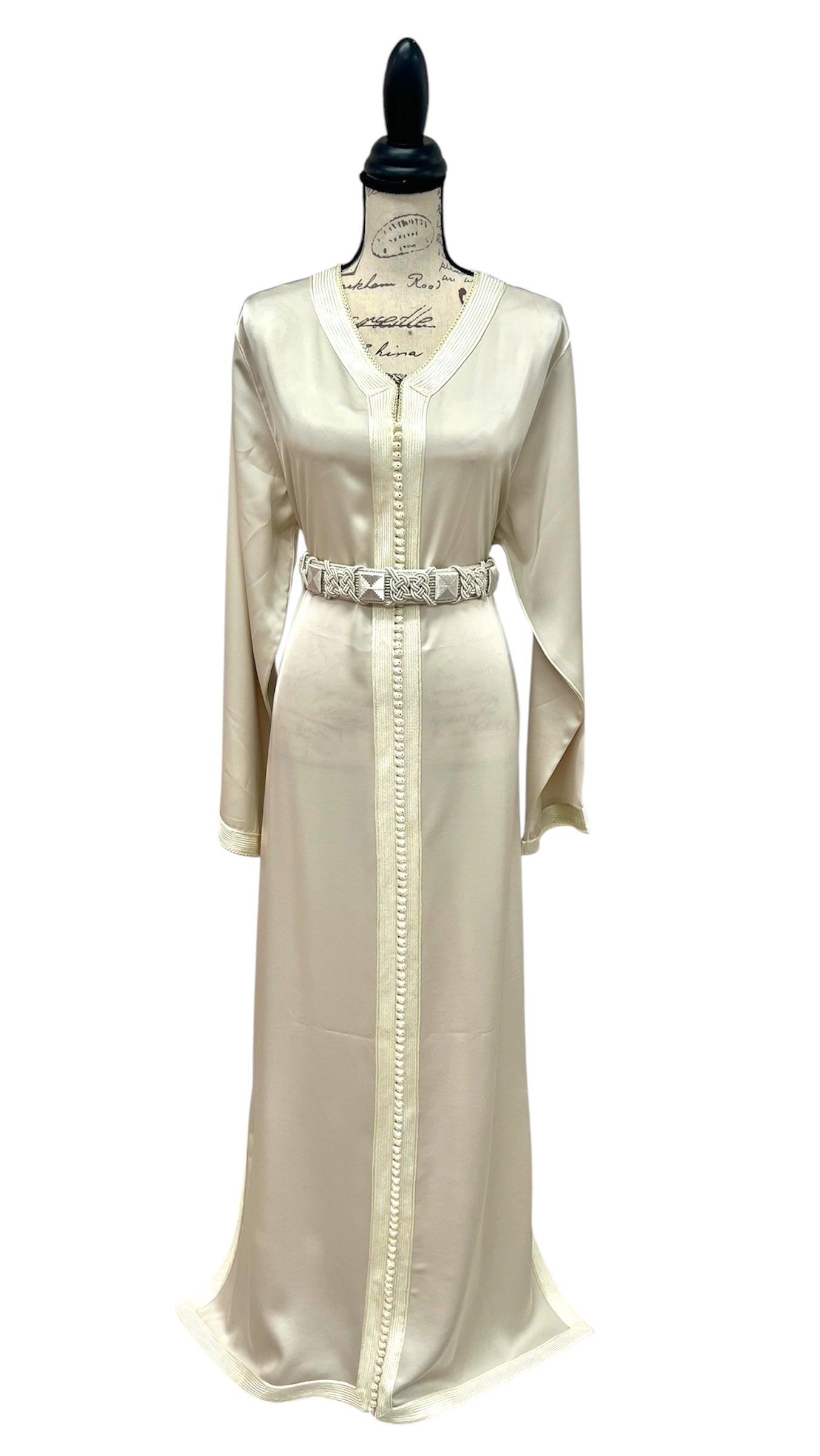 Moroccan Takchita Dress – Cream Embroidered Two-piece Wedding Caftan
