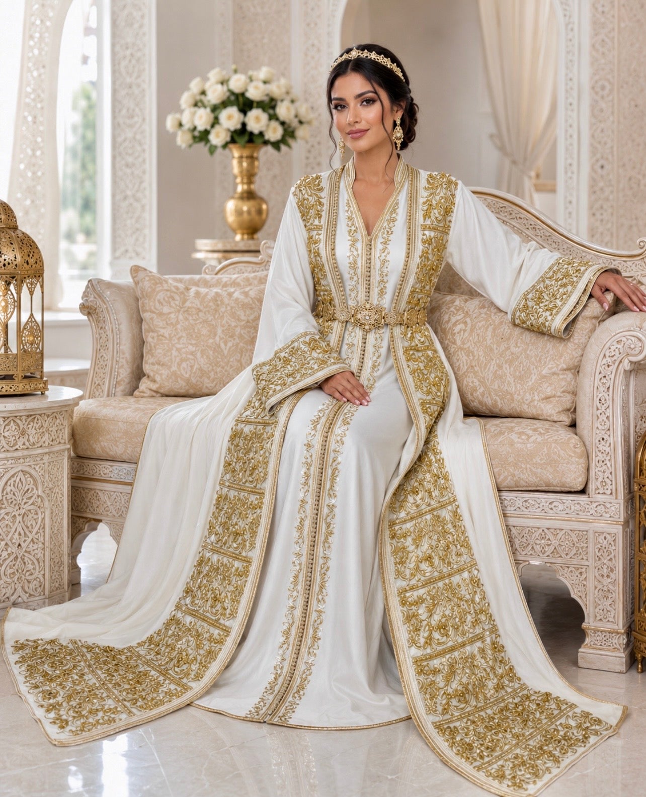 Königliche Ausstrahlung – Brautkaftan in Weiß & Gold