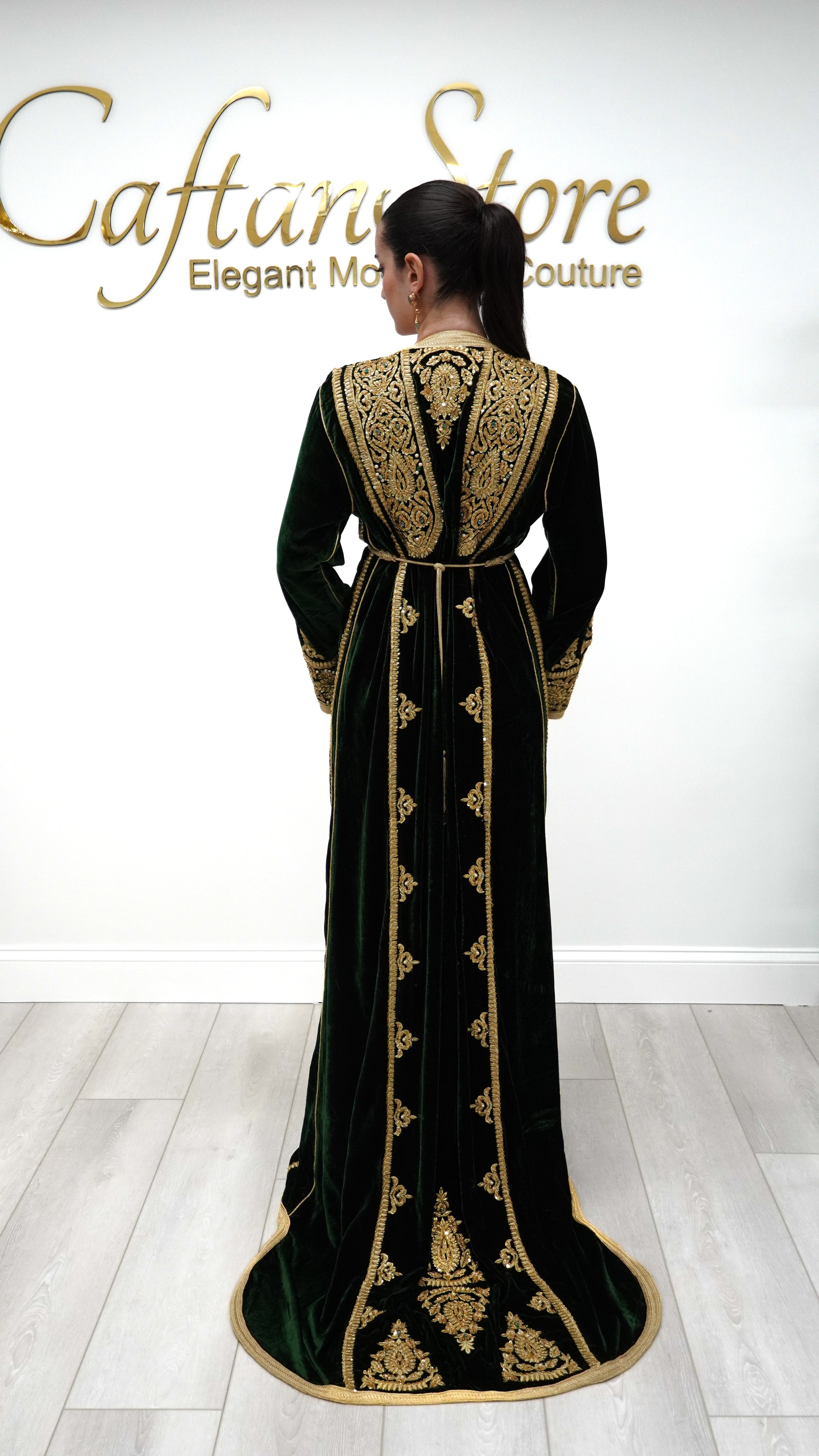 Royal Green Silk Velvet Caftan