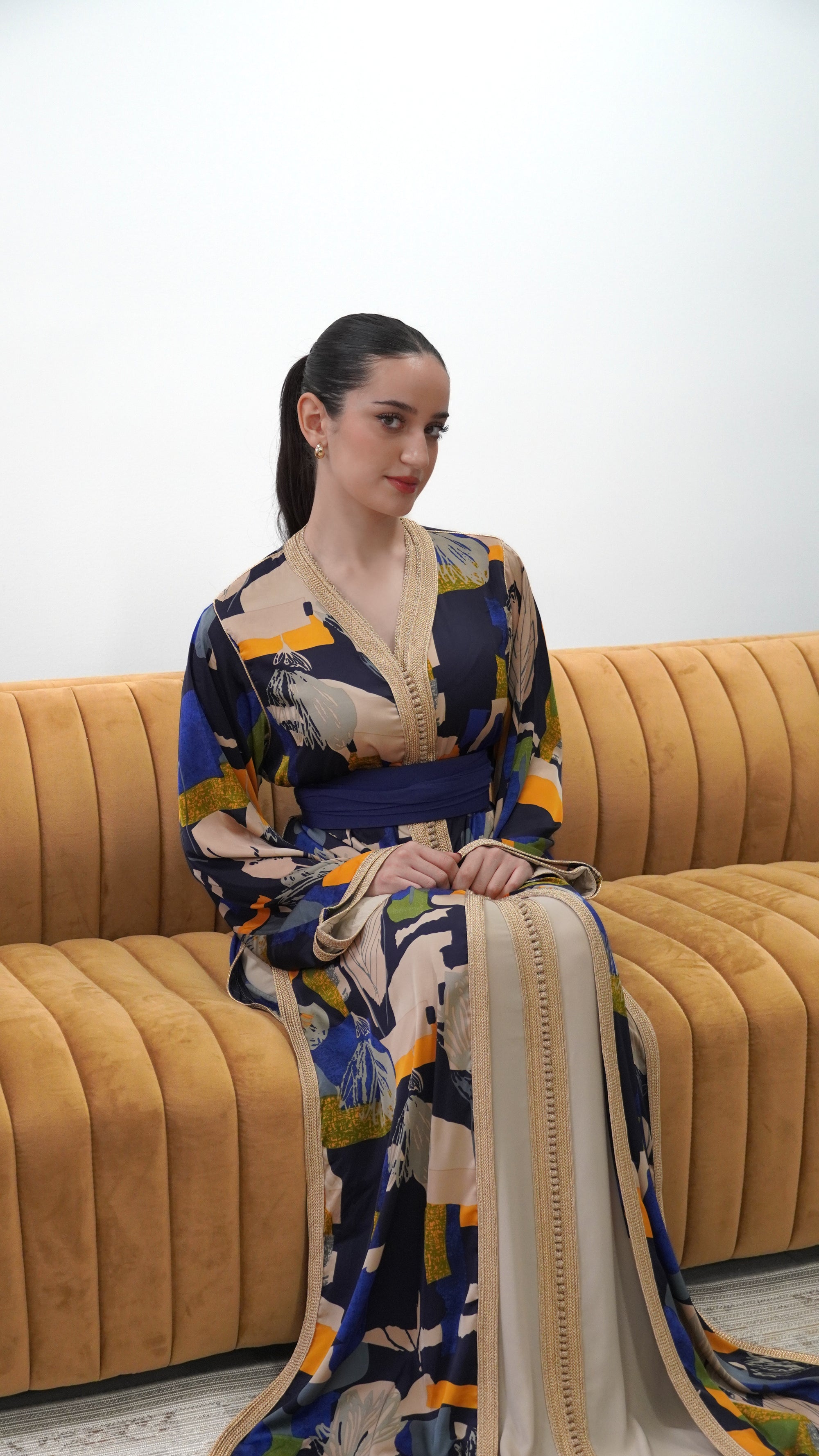 Abstract Art Satin Silk Two-Piece Caftan