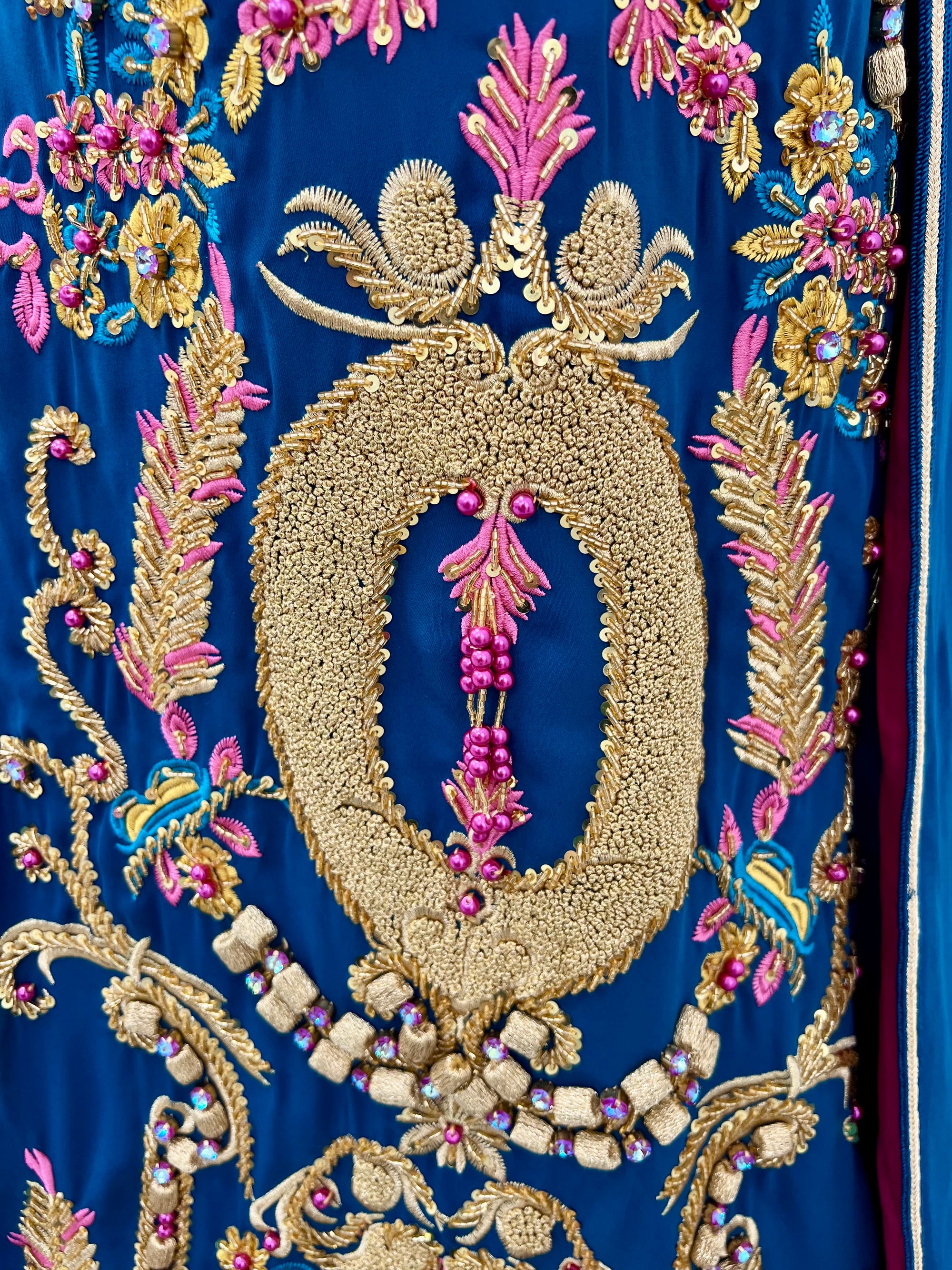 Teal & Magenta Moroccan Bridal Takchita with Hand-Beaded Gold Embroidery