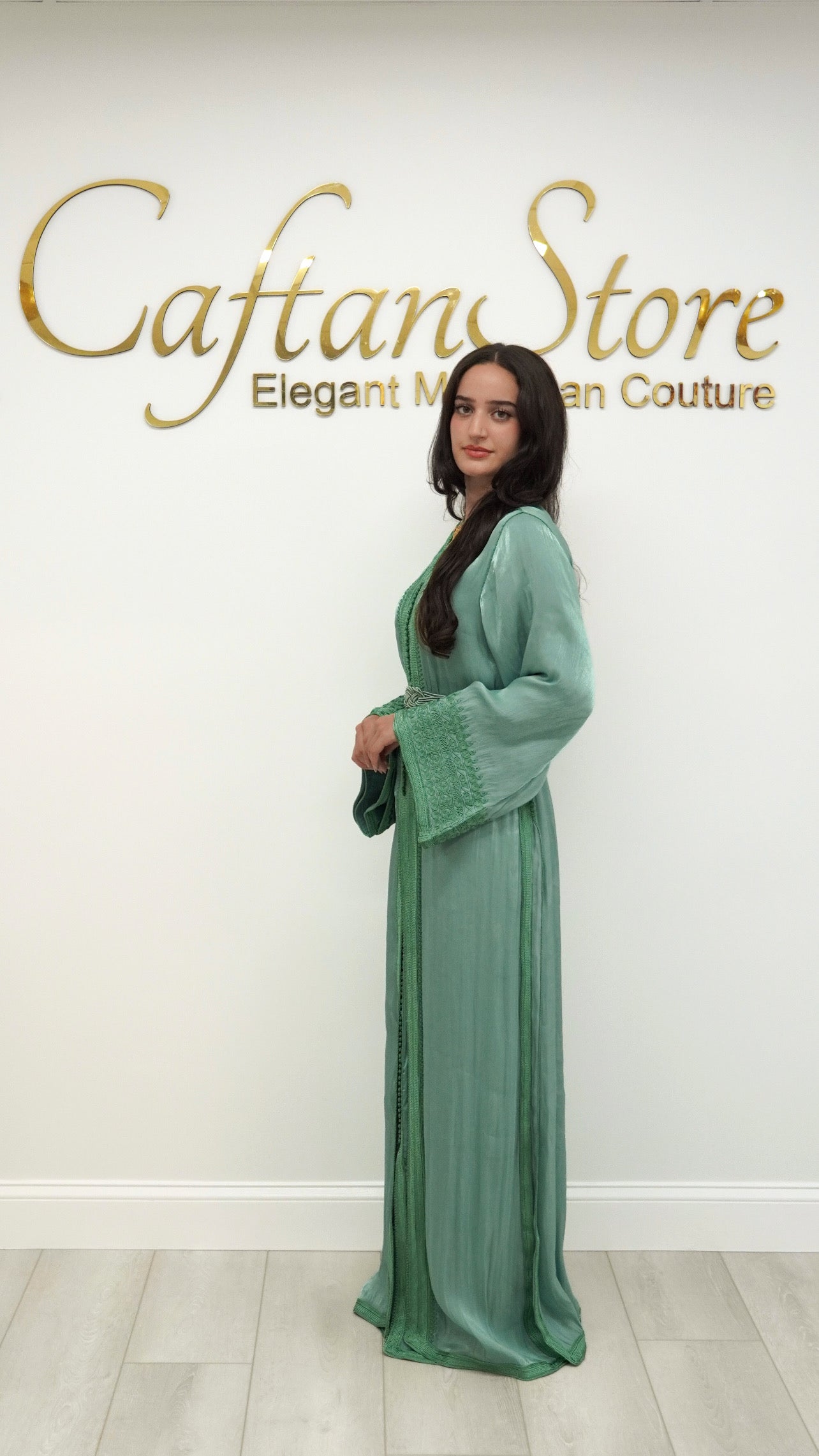 Sage Green Takchita in Organza