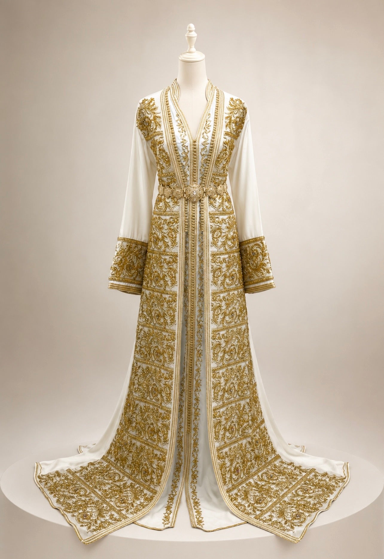 Königliche Ausstrahlung – Brautkaftan in Weiß & Gold