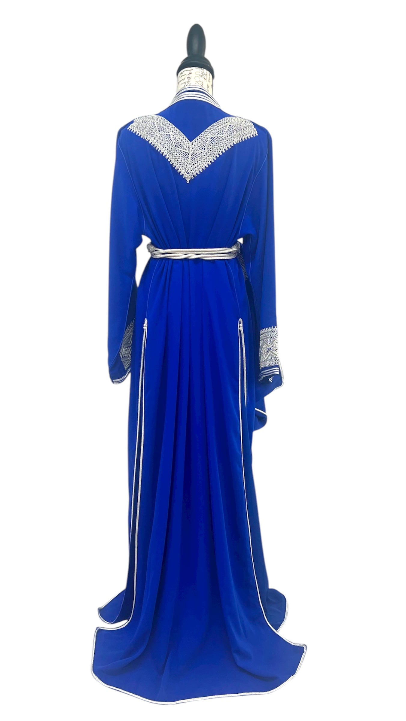 Royal Blue Two Piece Caftan with Silver Embroidery