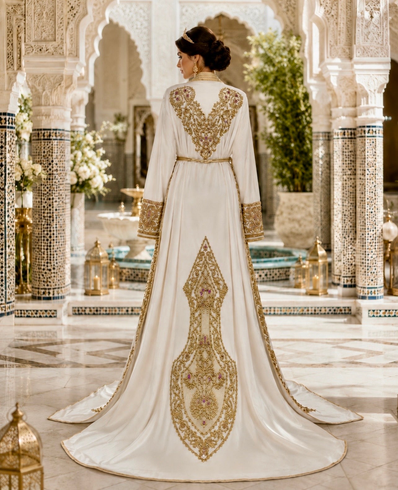 Königliche Ausstrahlung – Brautkaftan in Weiß & Gold