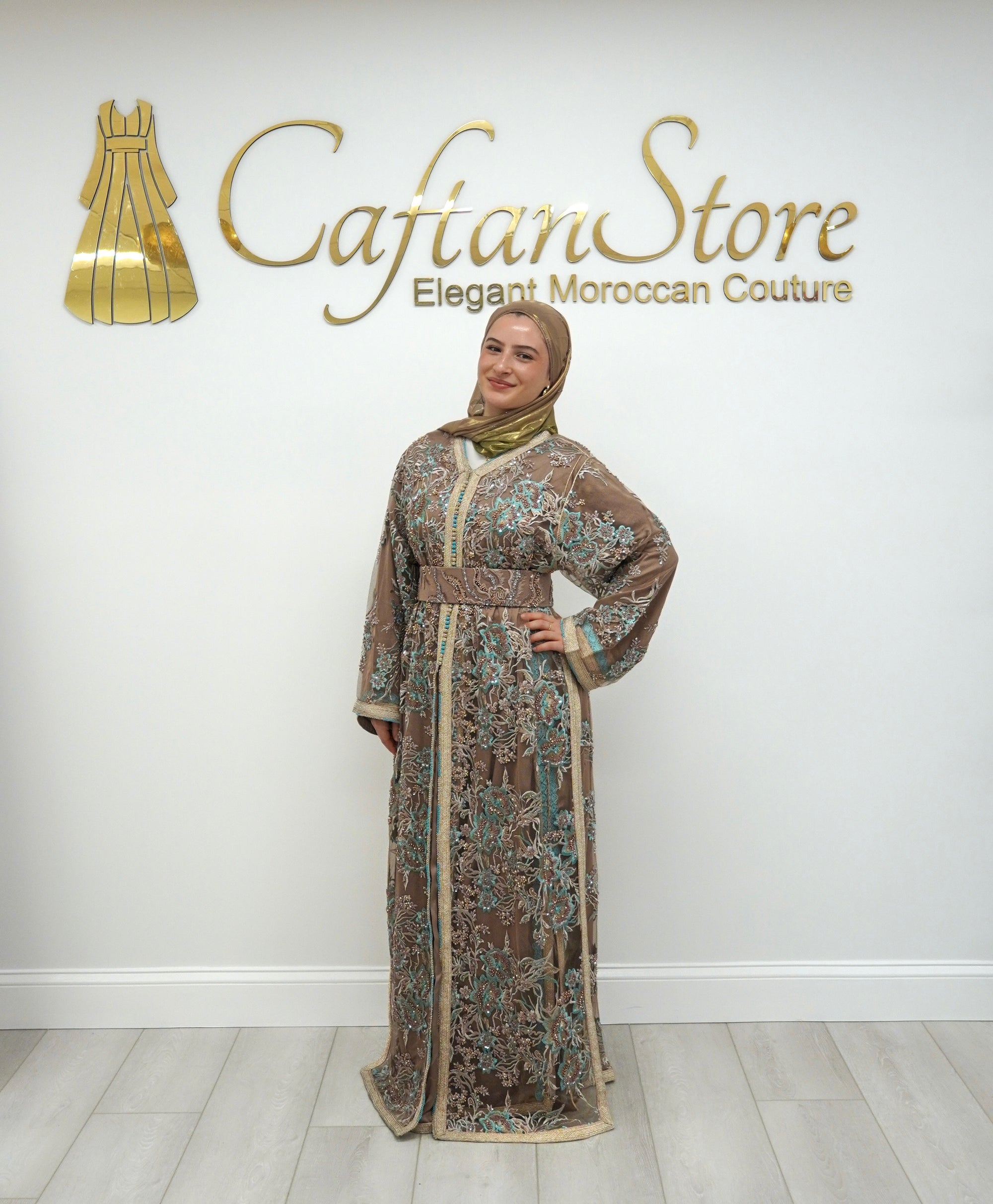 Mocha Teal Garden Caftan