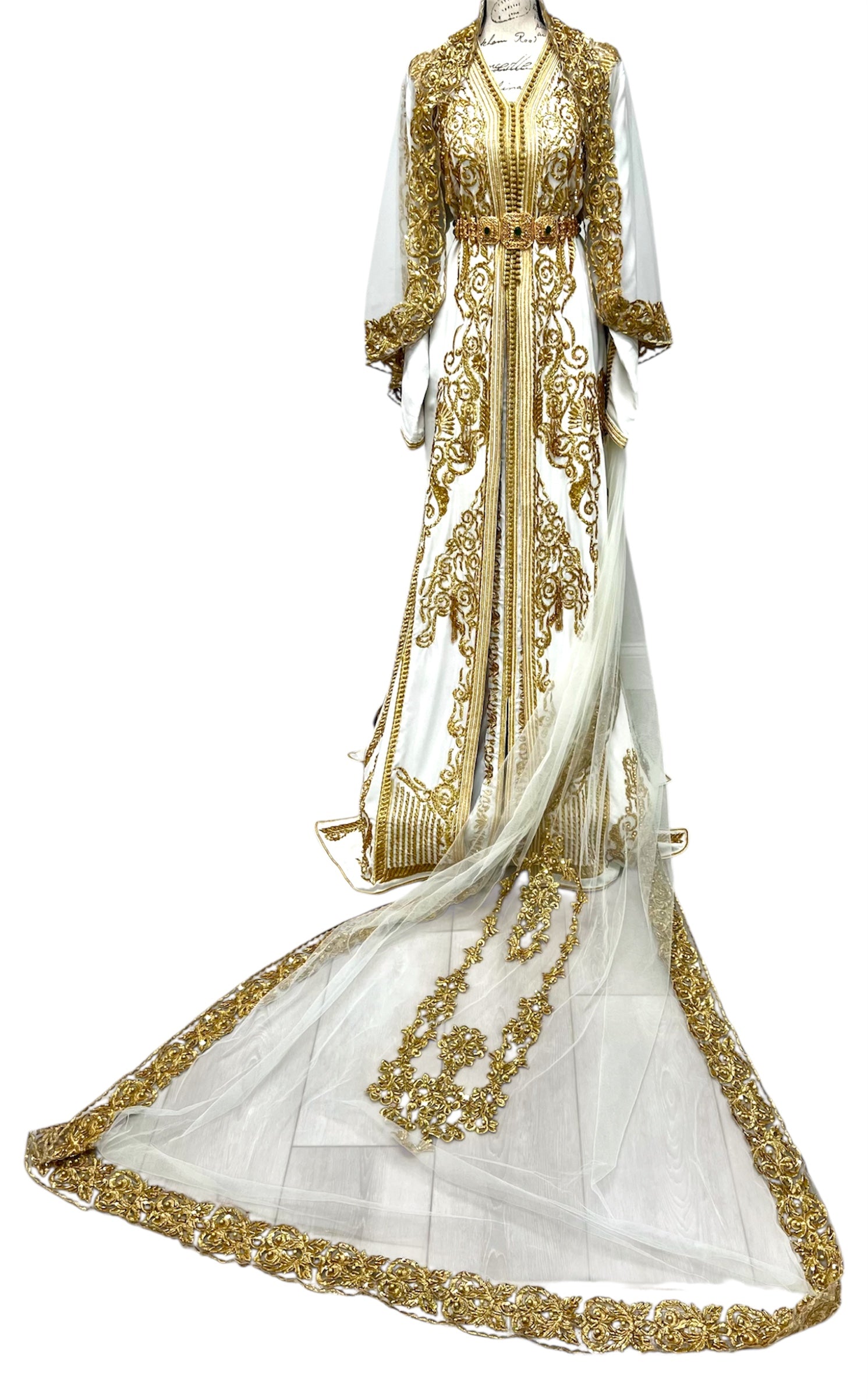 Regal White and Gold Embroidered Bridal Caftan - CaftanStore Regal White and Gold Embroidered Bridal Caftan - CaftanStore