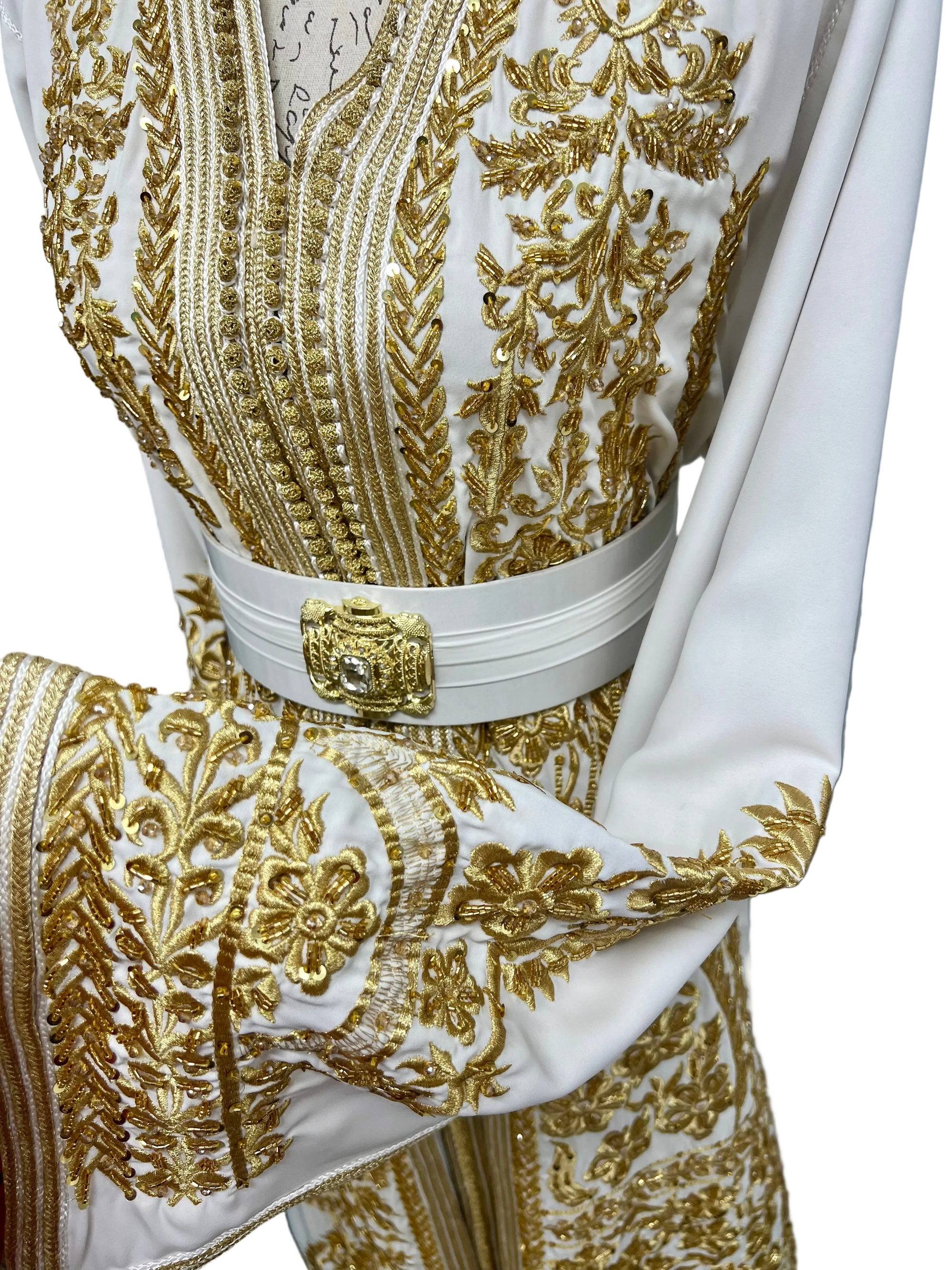 White & Gold Caftan | Fully Embroidered + Beaded