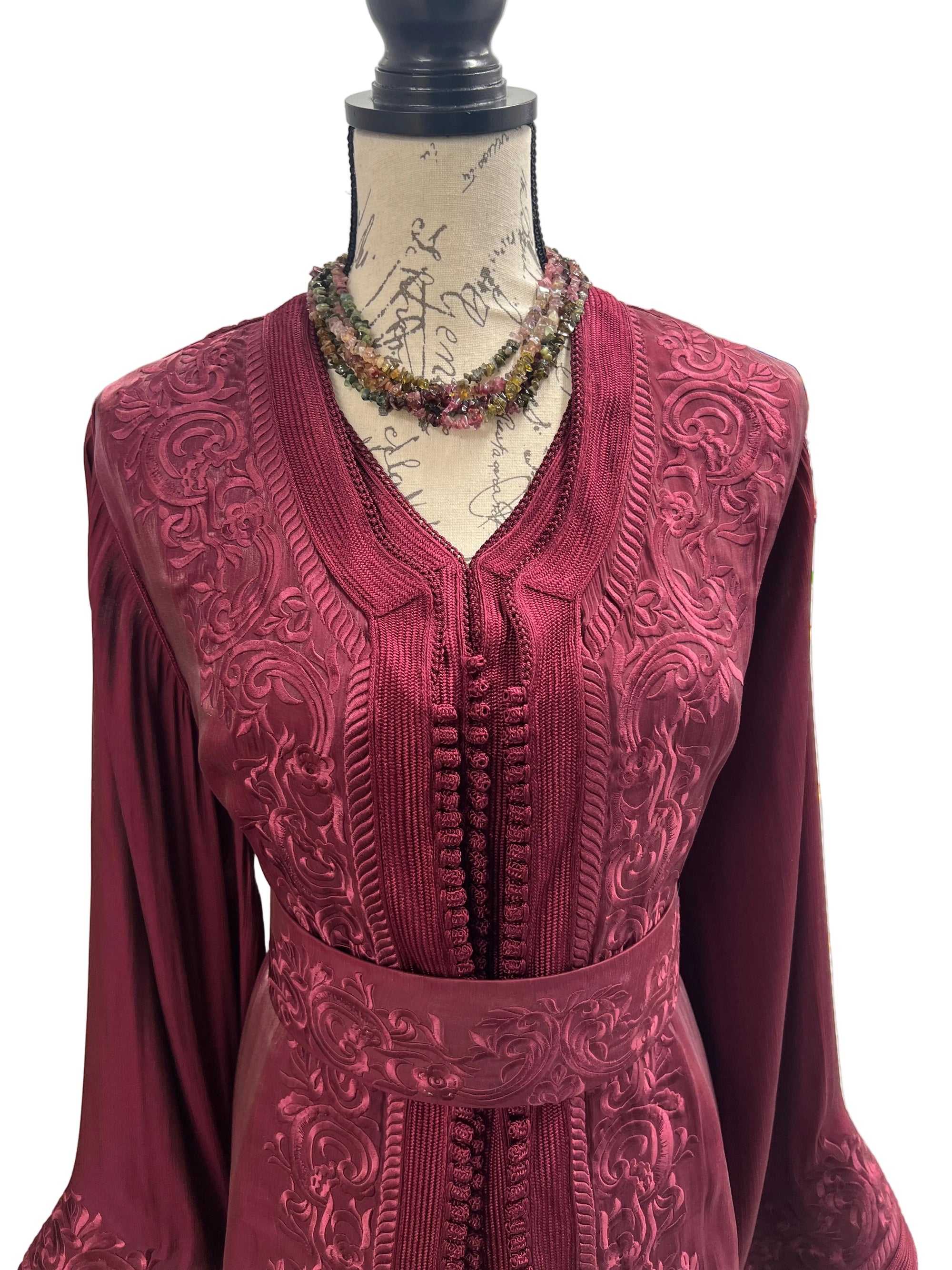 Moroccan Takchita Dress – Burgundy Embroidered Two-piece Wedding Caftan