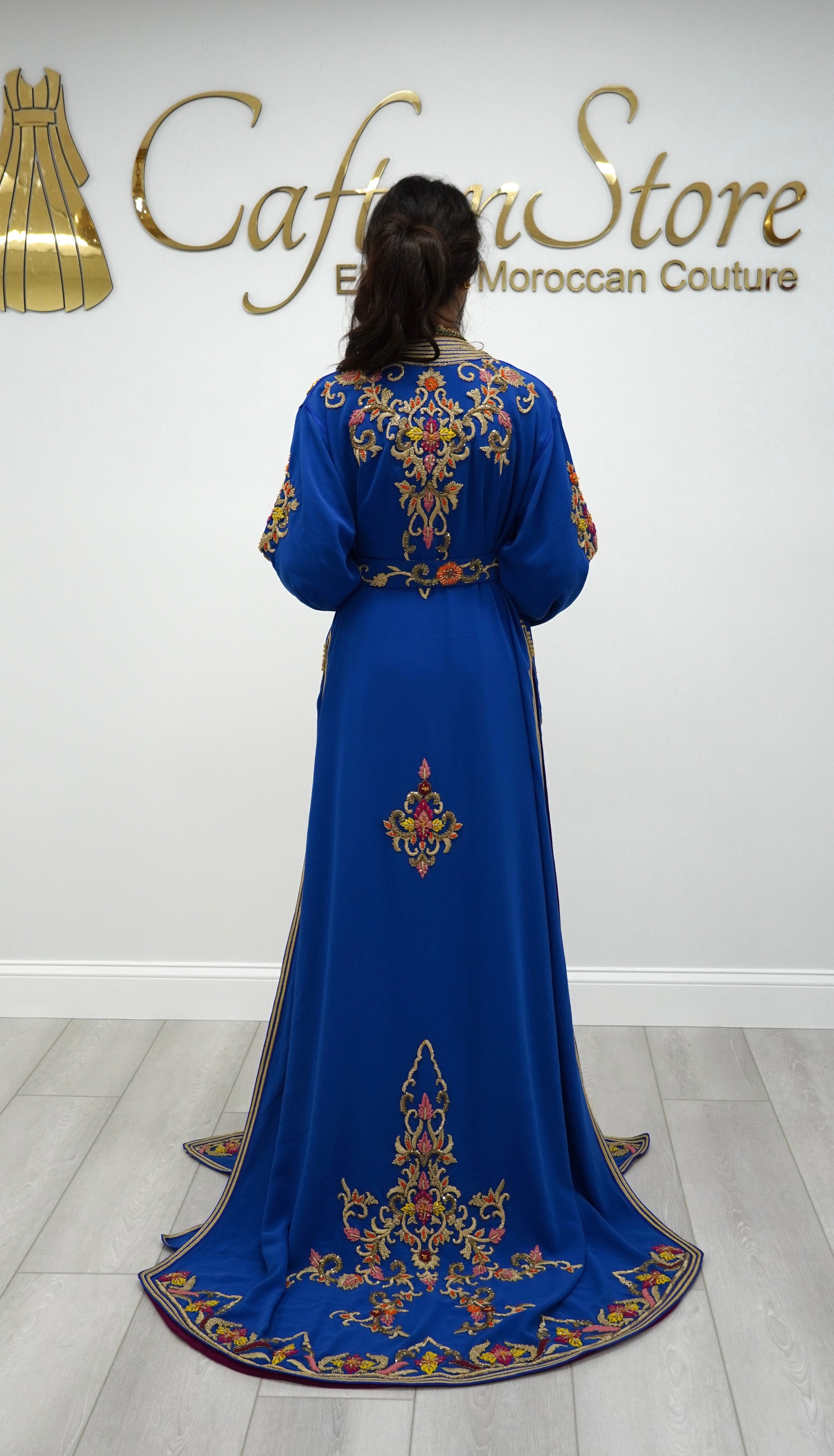 Moroccan Caftan – Cobalt Blue Two-Piece with Gold Embroidery Beaded Bridal Takchita
