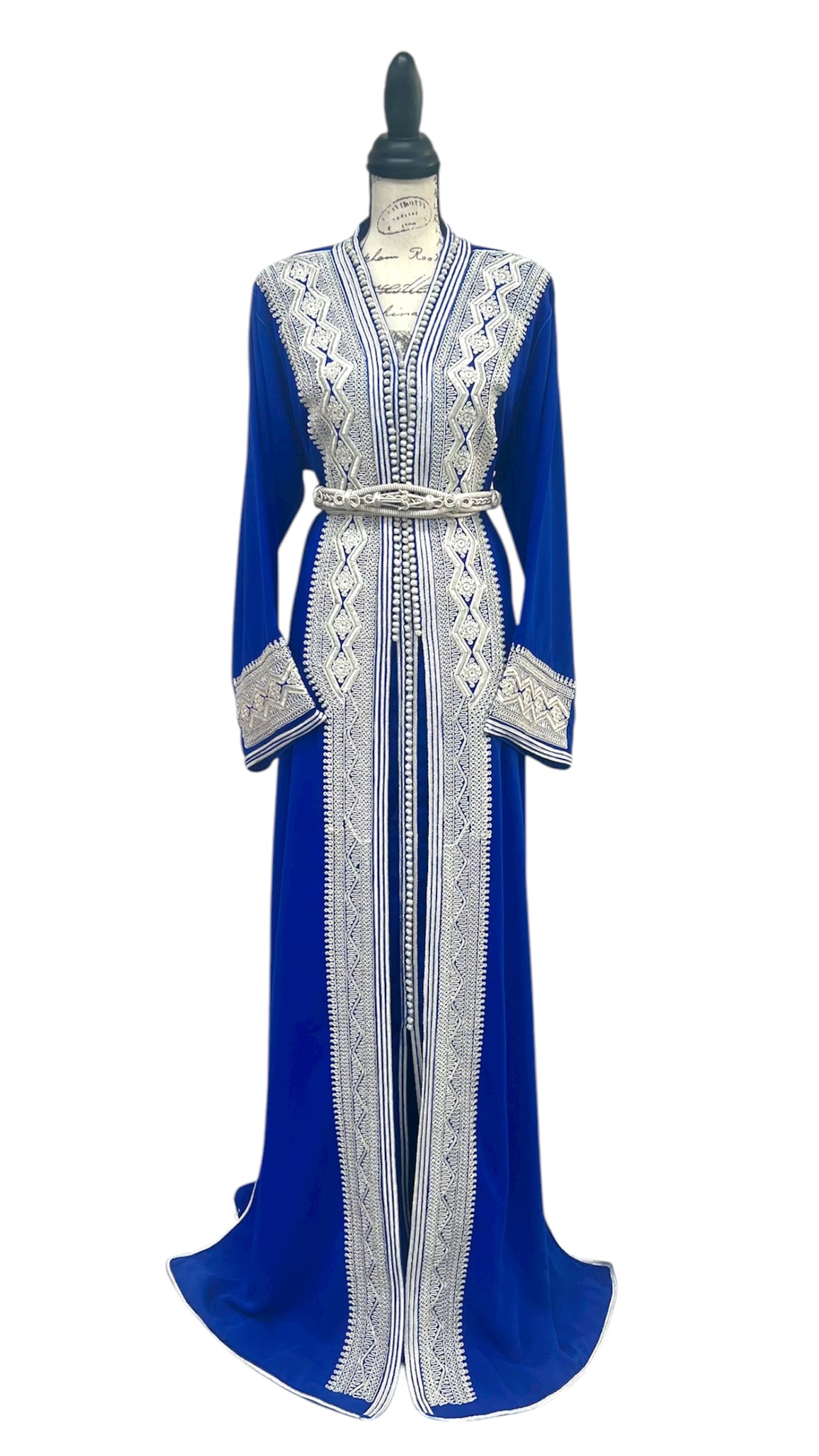 Royal Blue Two Piece Caftan with Silver Embroidery