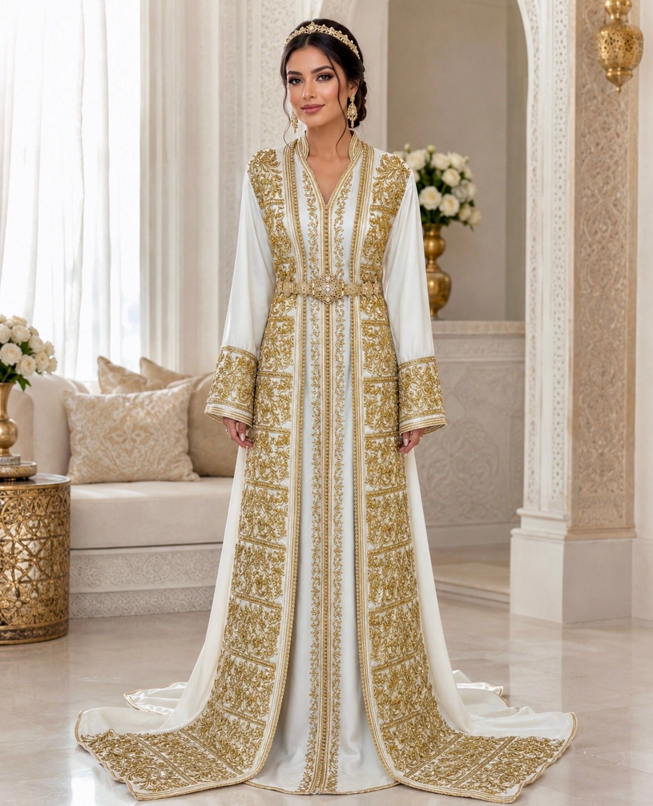 Königliche Ausstrahlung – Brautkaftan in Weiß & Gold