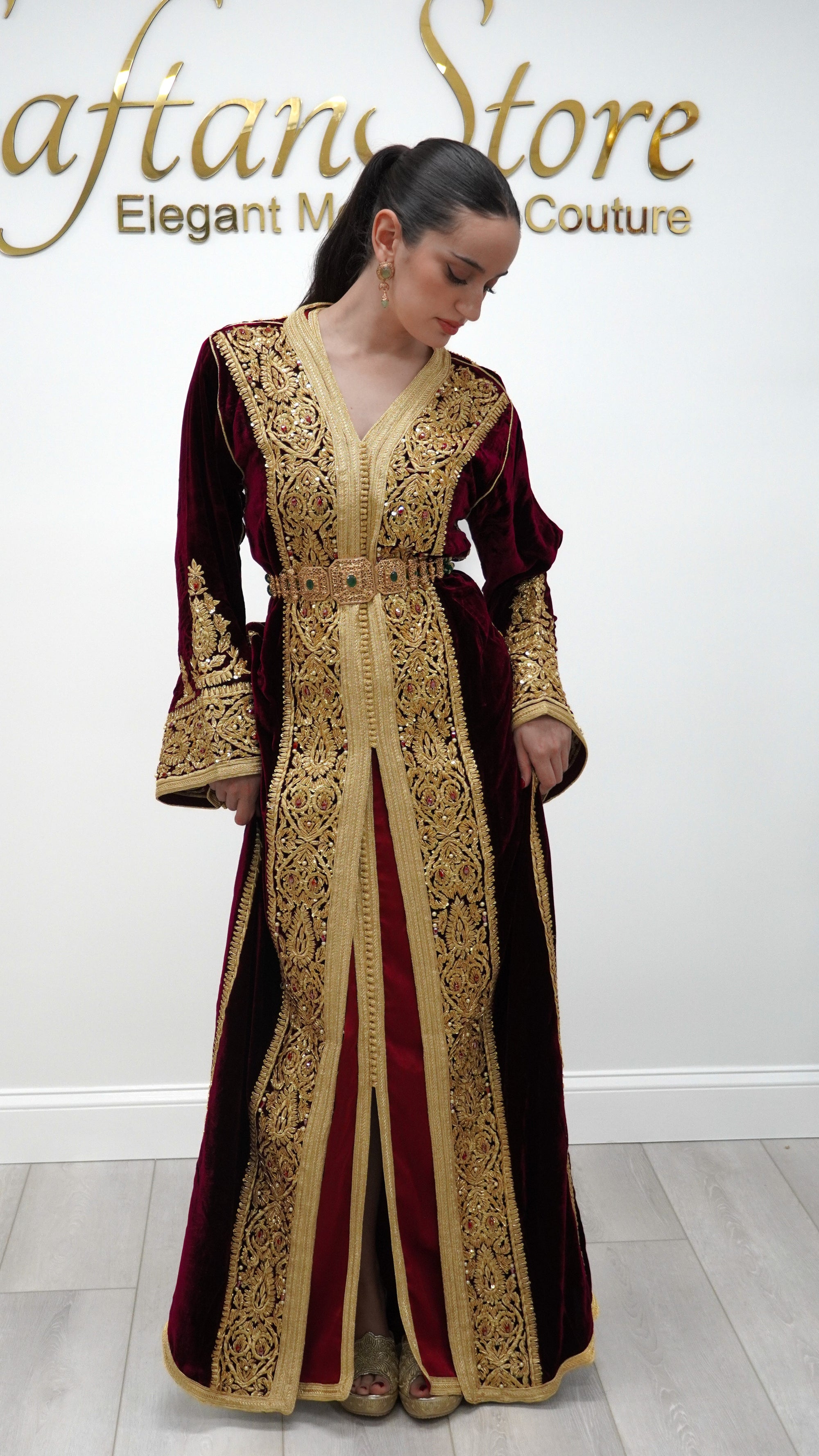 Burgundy Silk Velvet Caftan