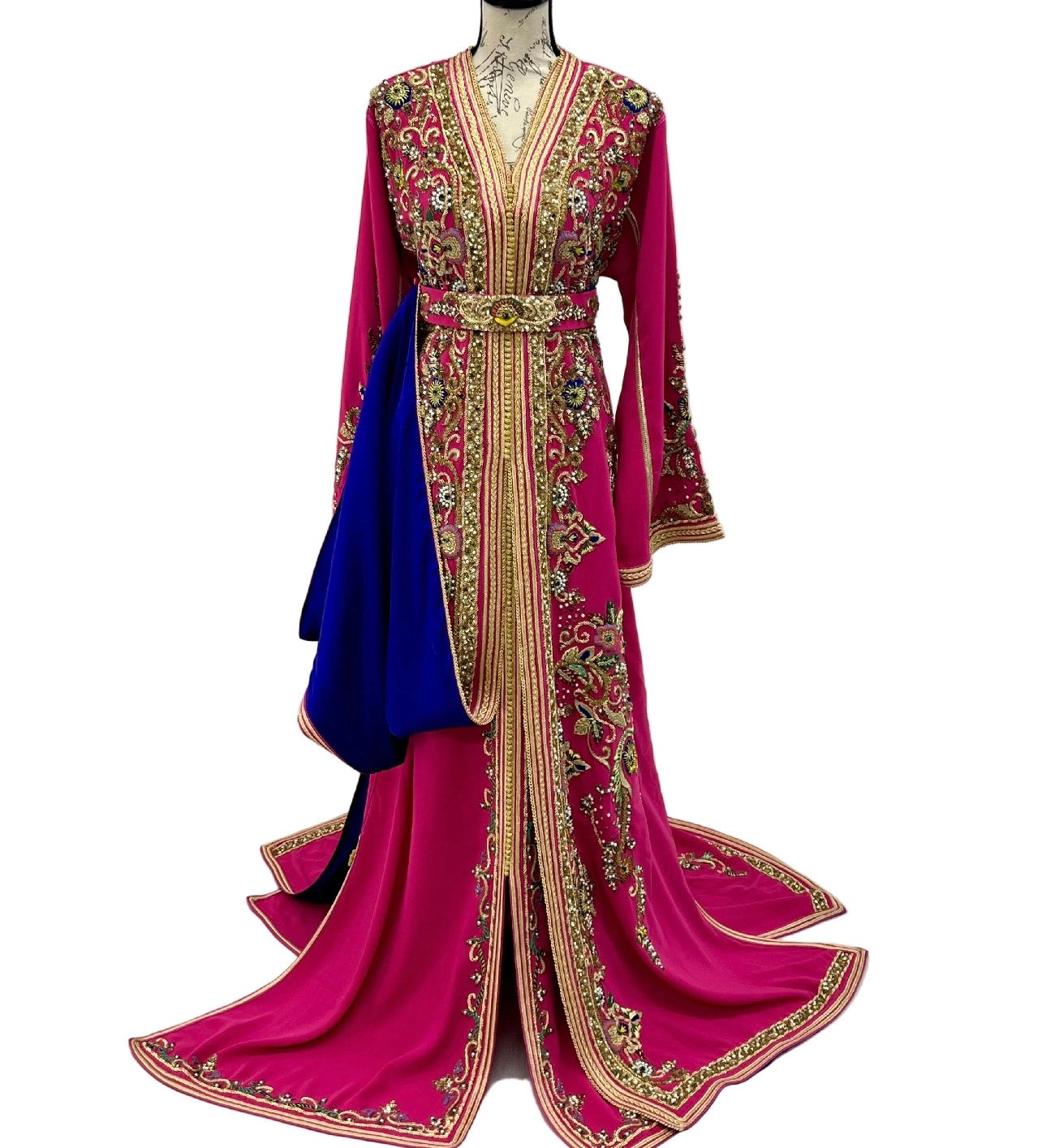 Moroccan Wedding Dress –  Two piece with Gold Embroidery Train