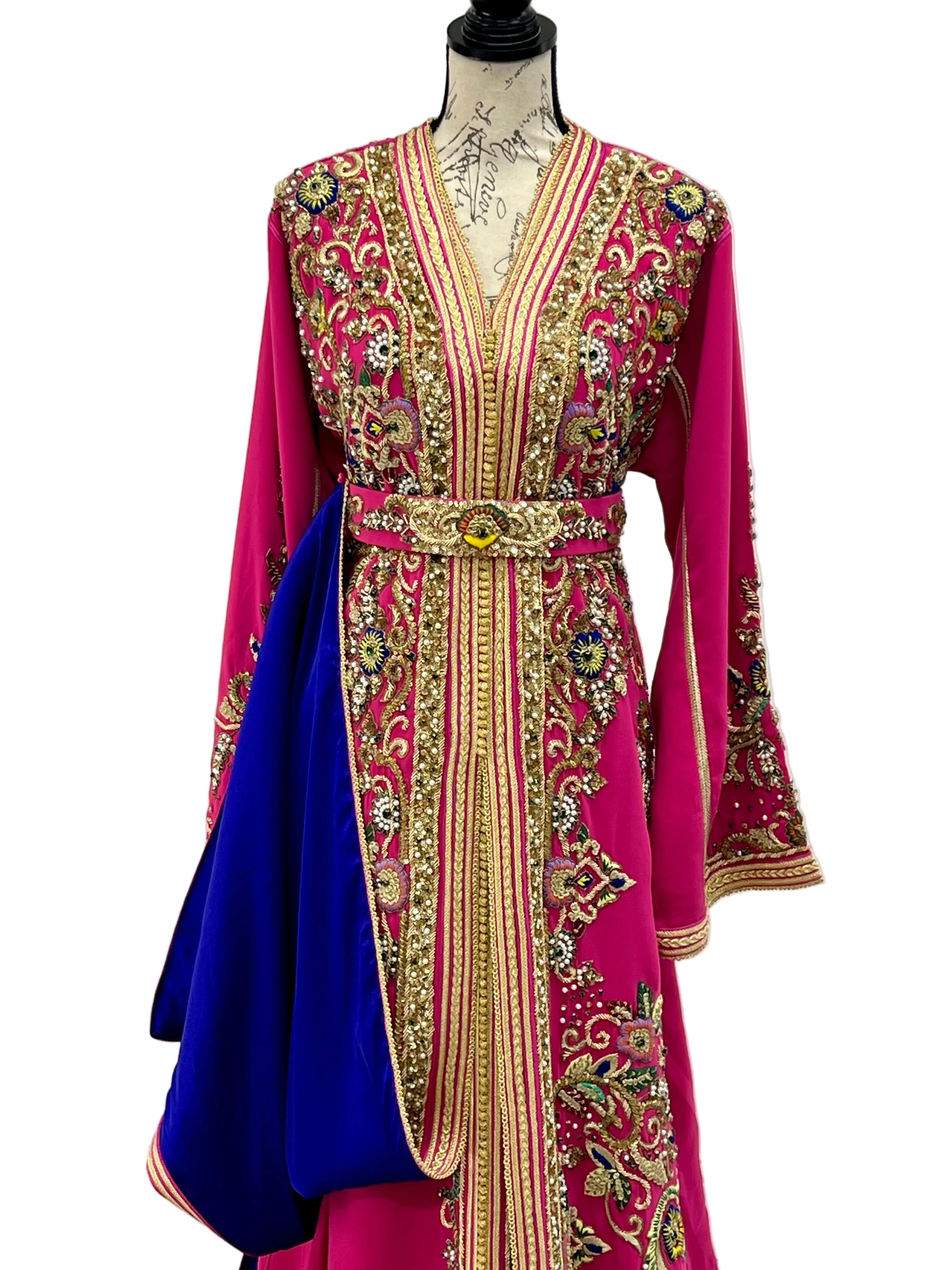 Moroccan Wedding Dress –  Two piece with Gold Embroidery Train