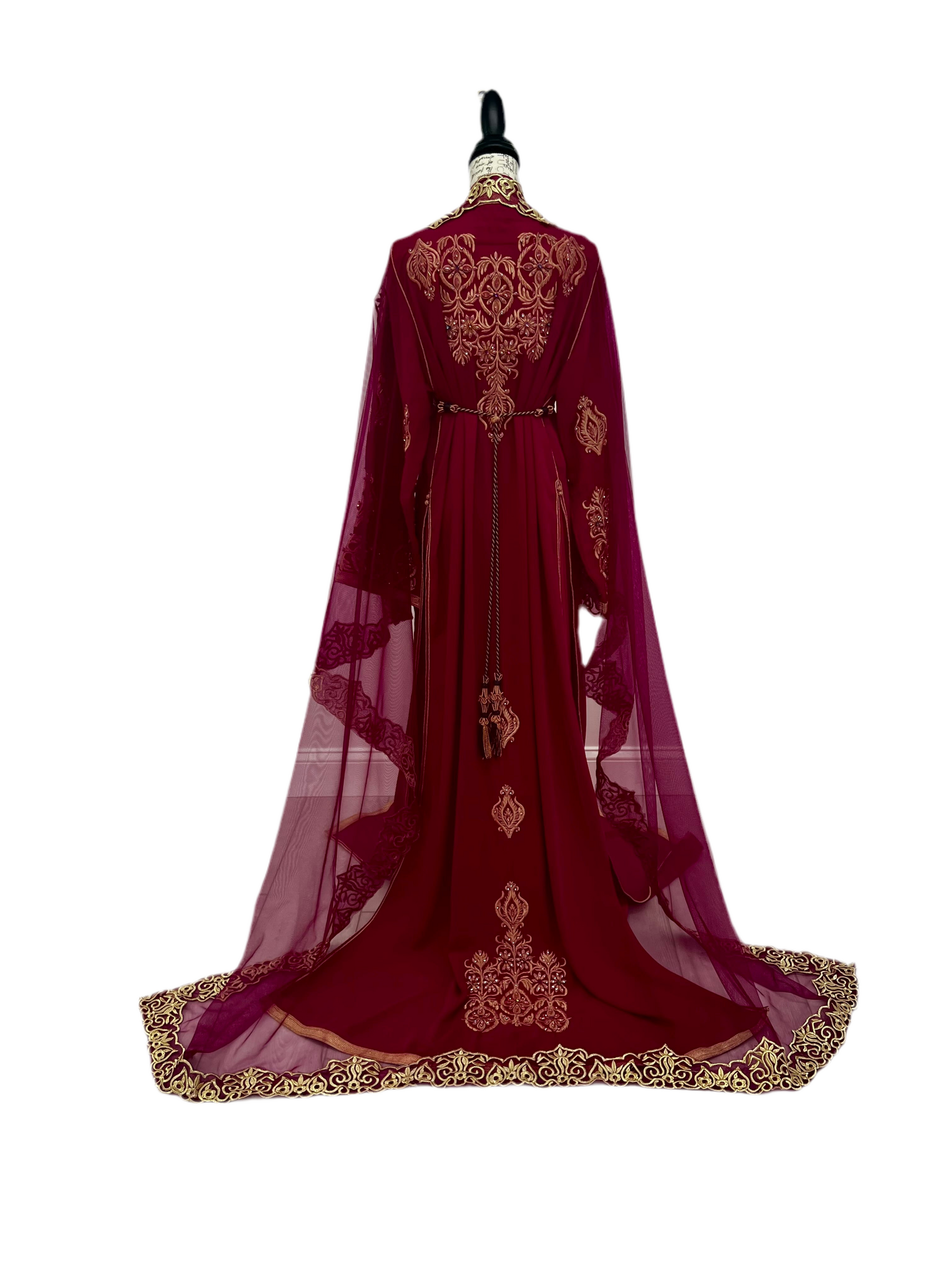 Two-Piece Fuchsia Caftan with Gold Embroidery