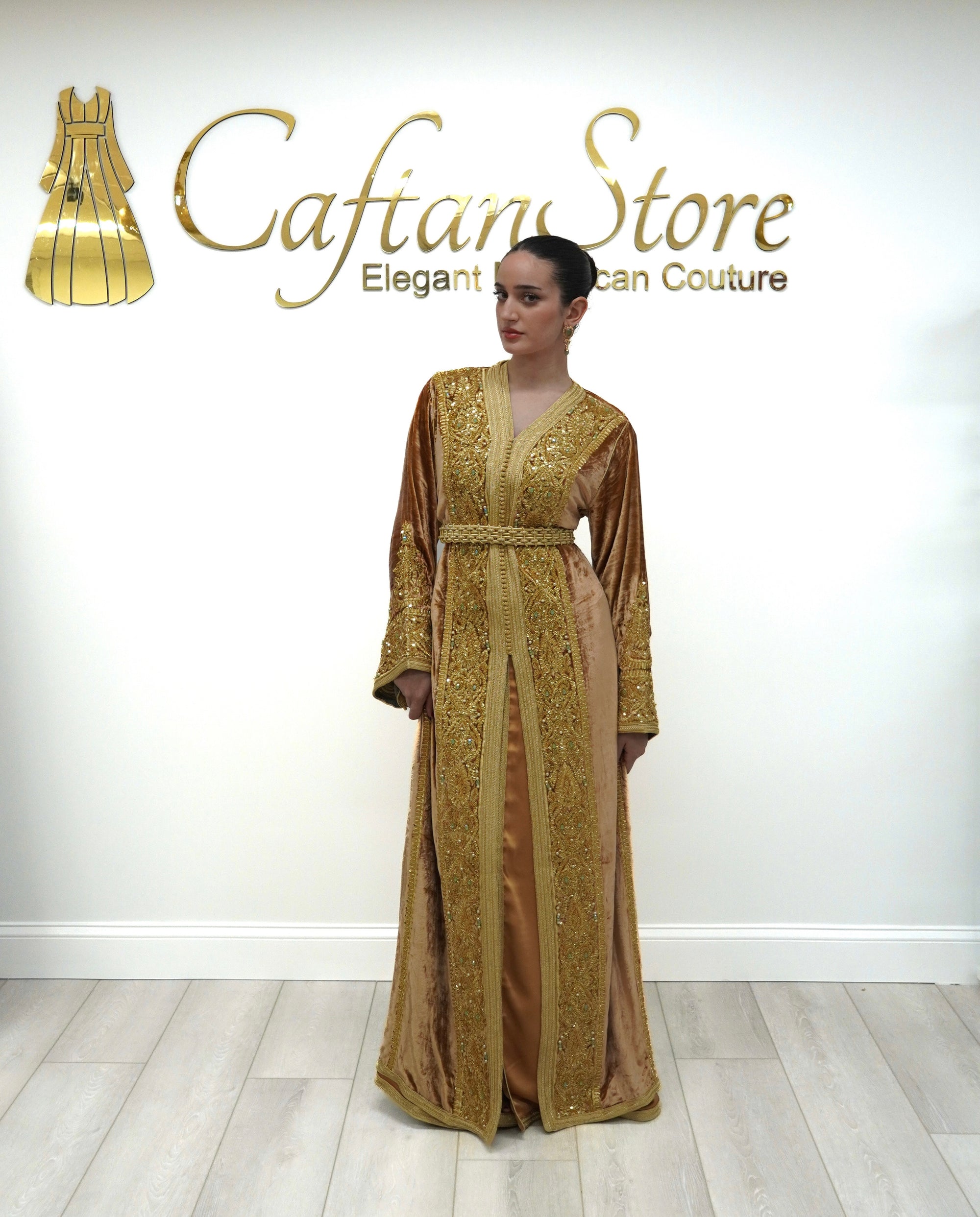 Champagne Gold Silk Velvet Caftan