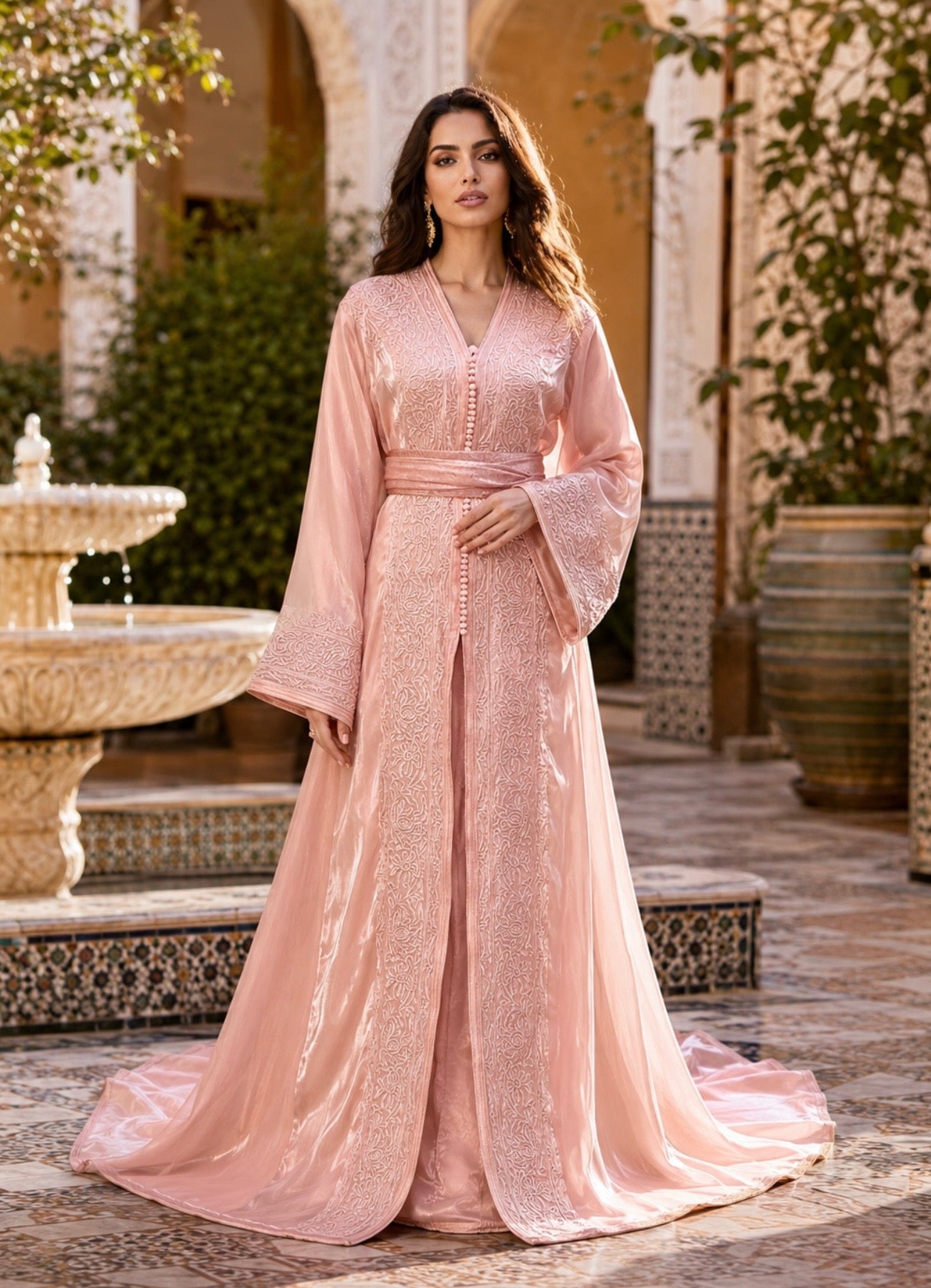 Zweiteilige Takchita aus Organza in Rosé