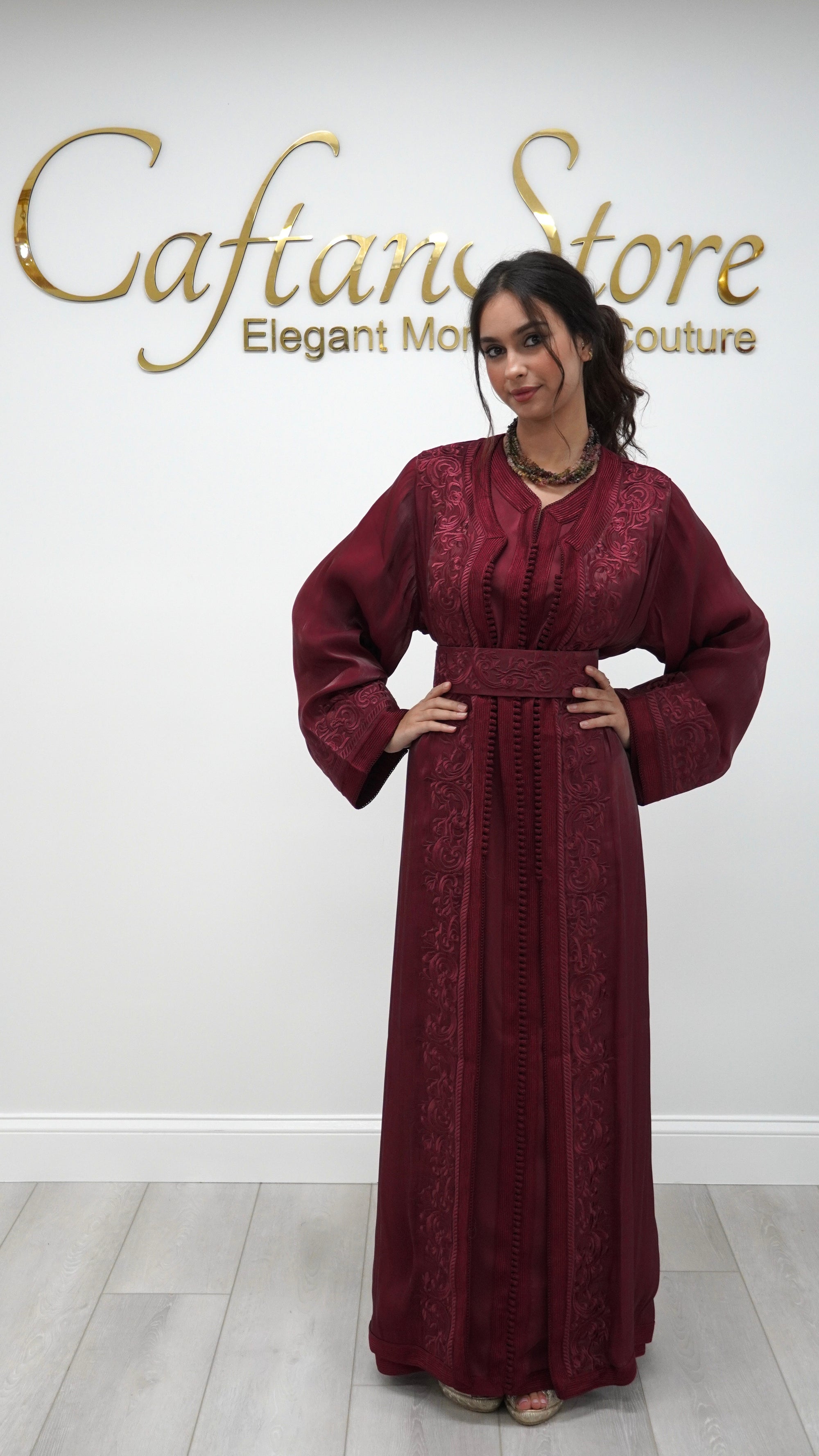 Moroccan Takchita Dress – Burgundy Embroidered Two-piece Wedding Caftan