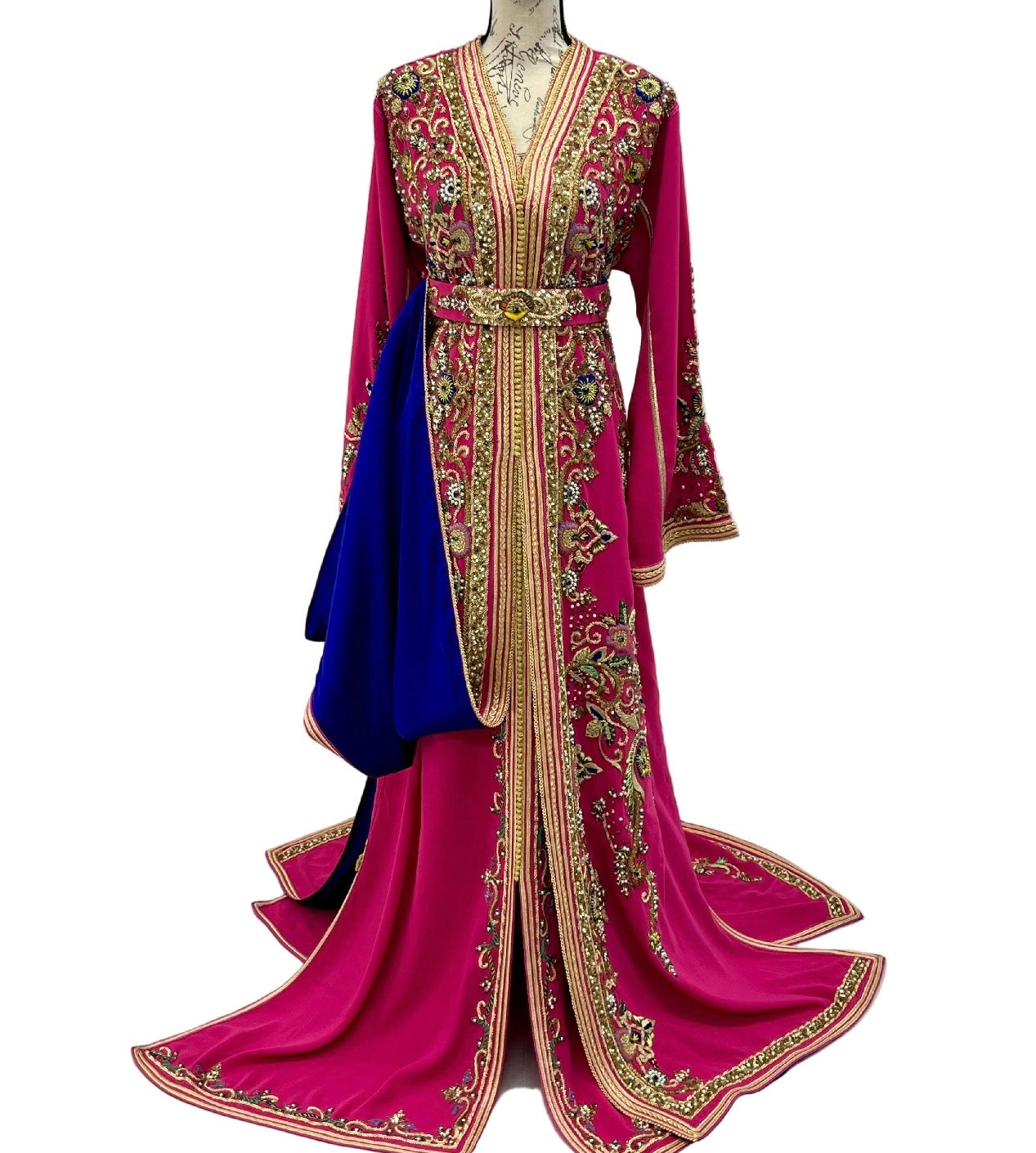 Moroccan Wedding Dress –  Two piece with Gold Embroidery Train