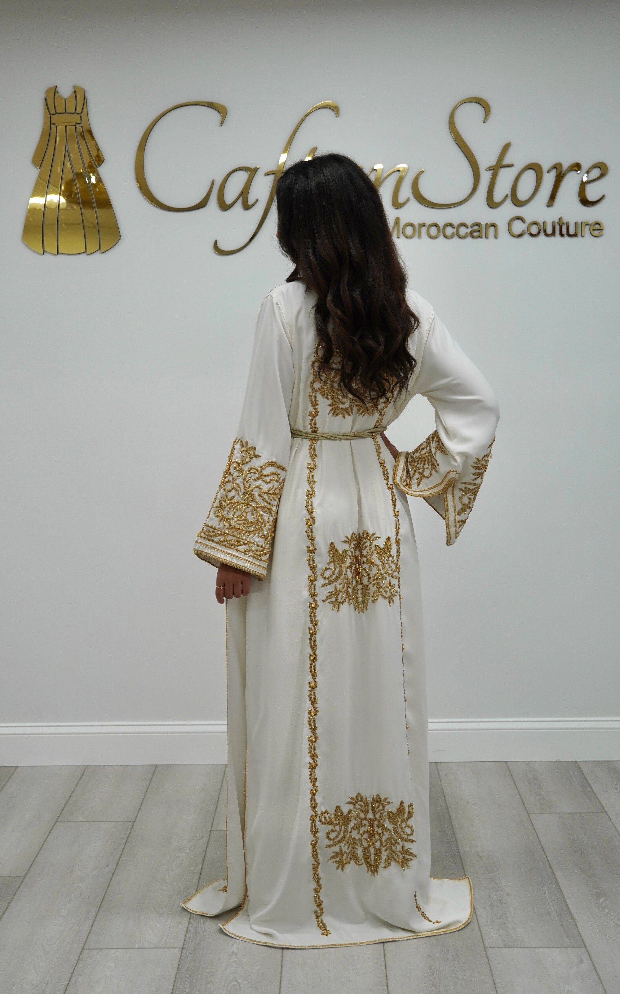 Zahra Moroccan Wedding Dress – Ivory & Gold Embroidered Bridal Takchita Caftan