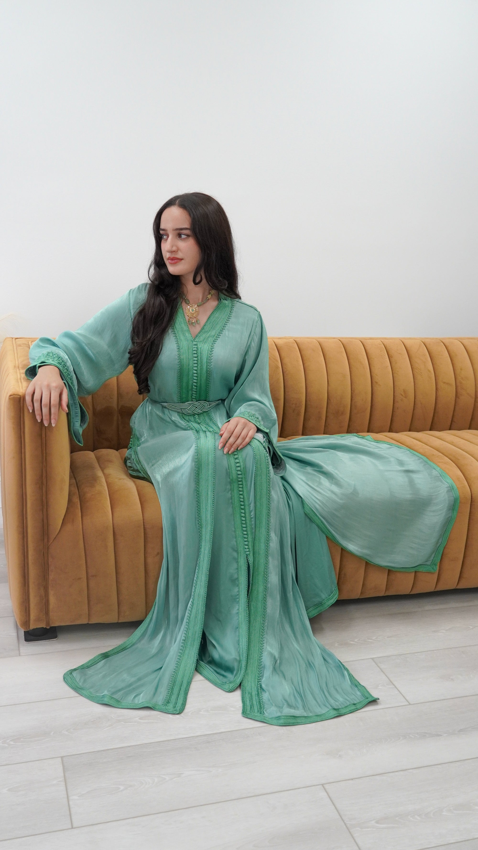 Sage Green Takchita in Organza