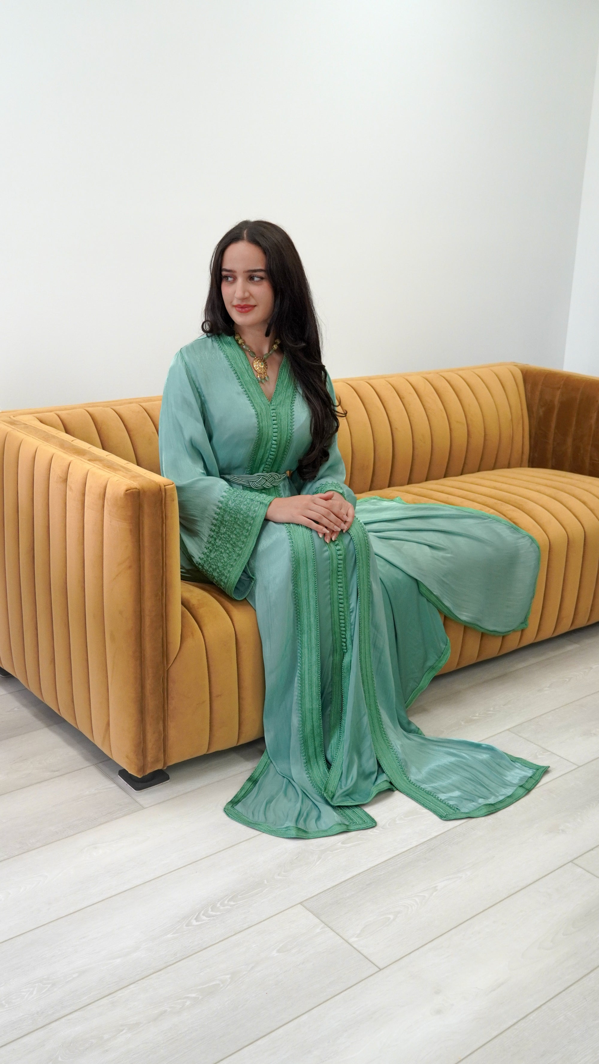 Sage Green Takchita in Organza