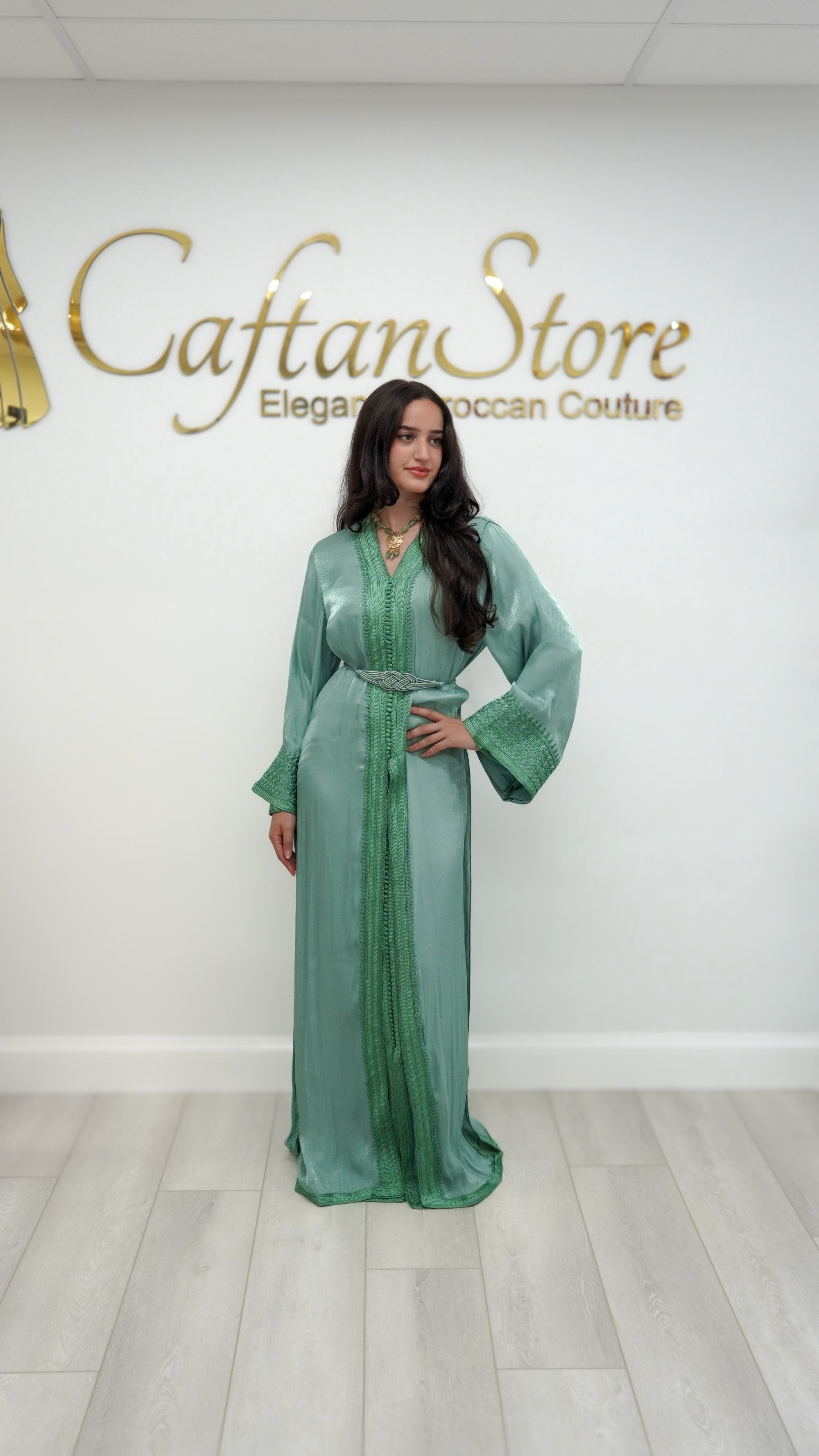 Sage Green Takchita in Organza