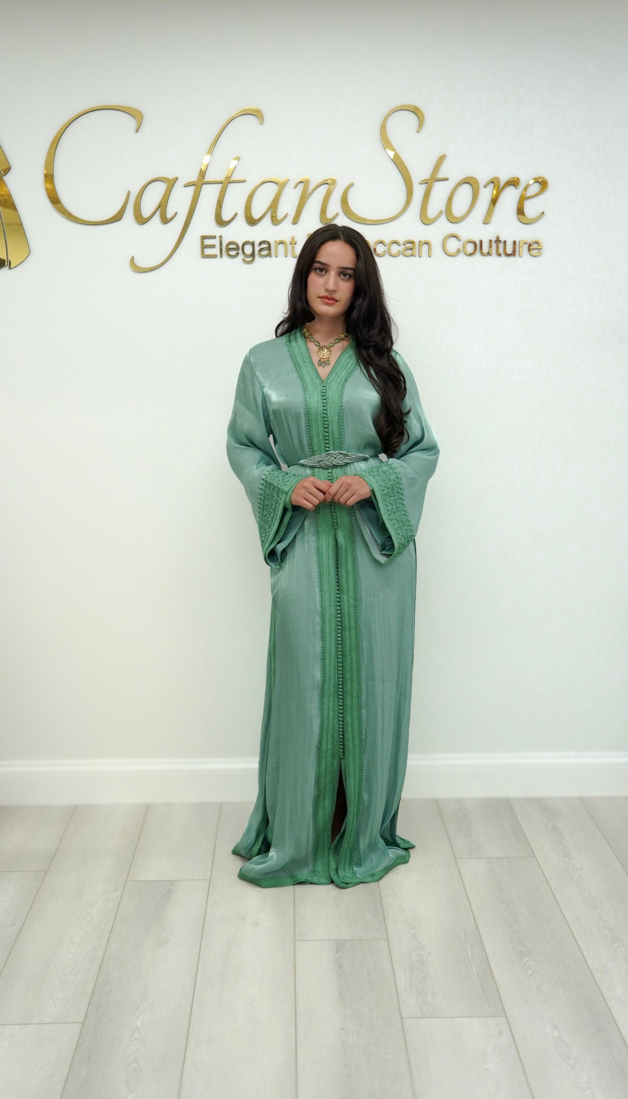 Sage Green Takchita in Organza