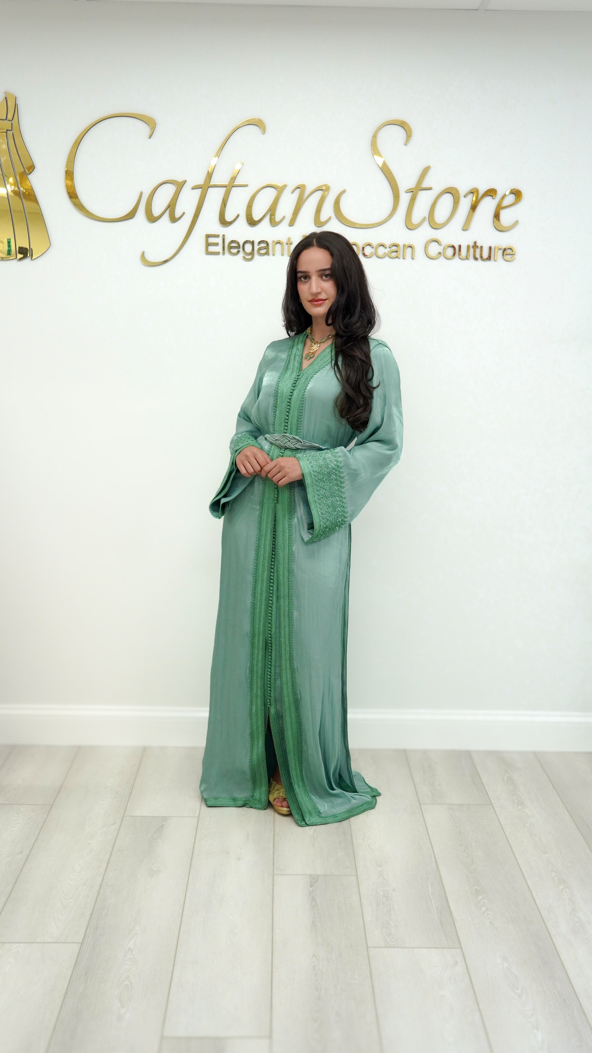 Sage Green Takchita in Organza