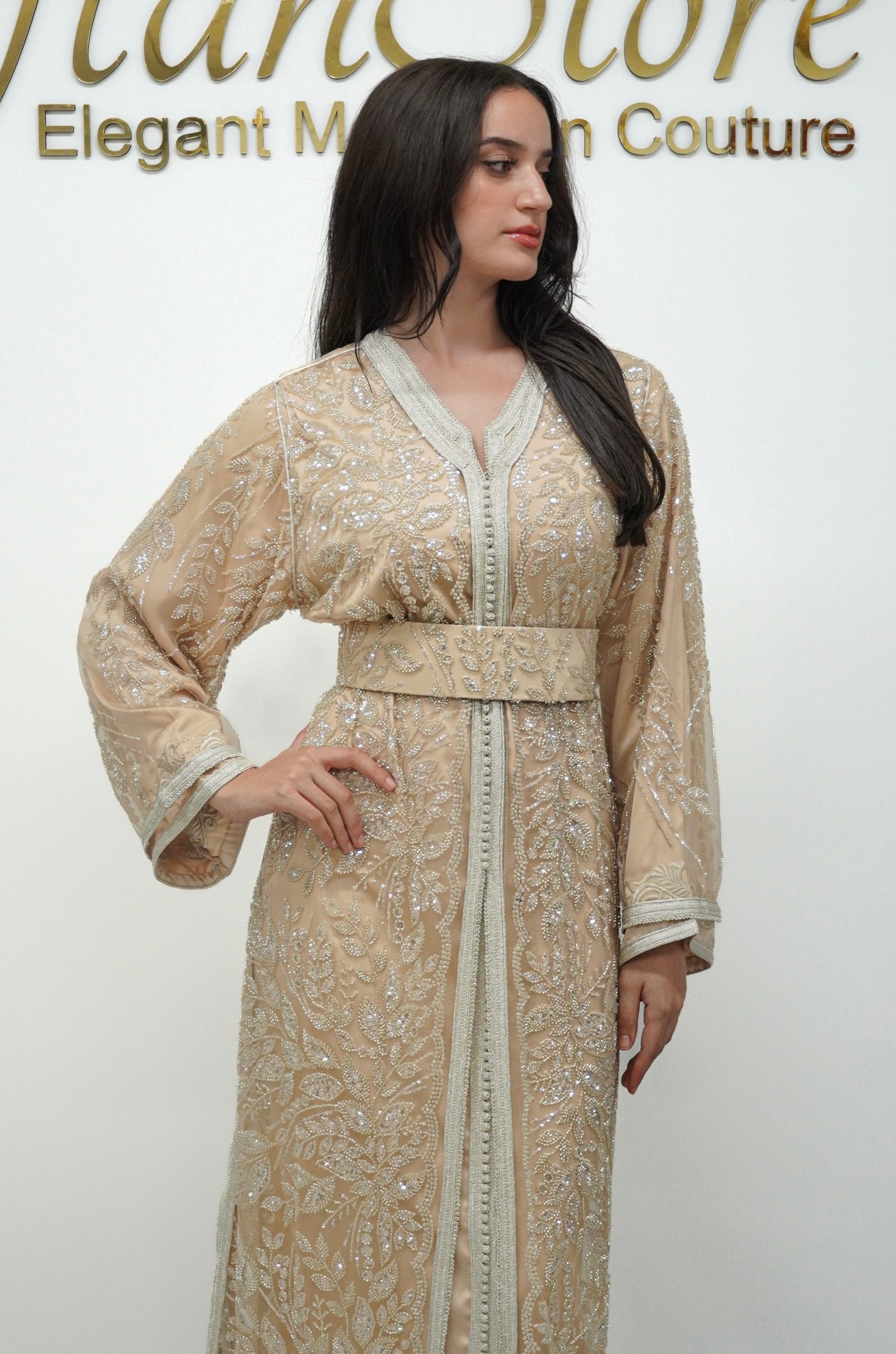 Two Looks in One- Silver & Cream Tulle Caftan