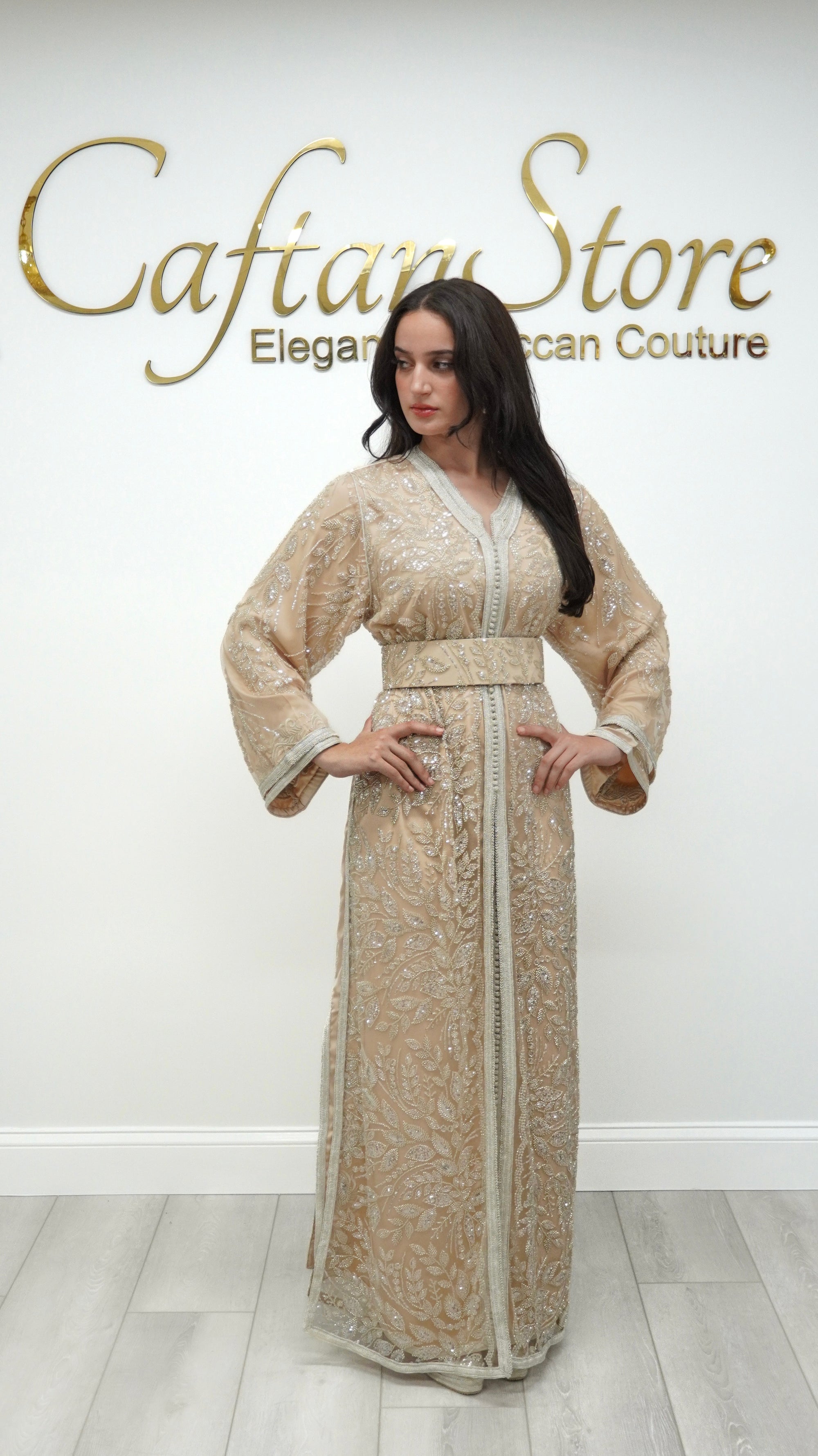 Two Looks in One- Silver & Cream Tulle Caftan