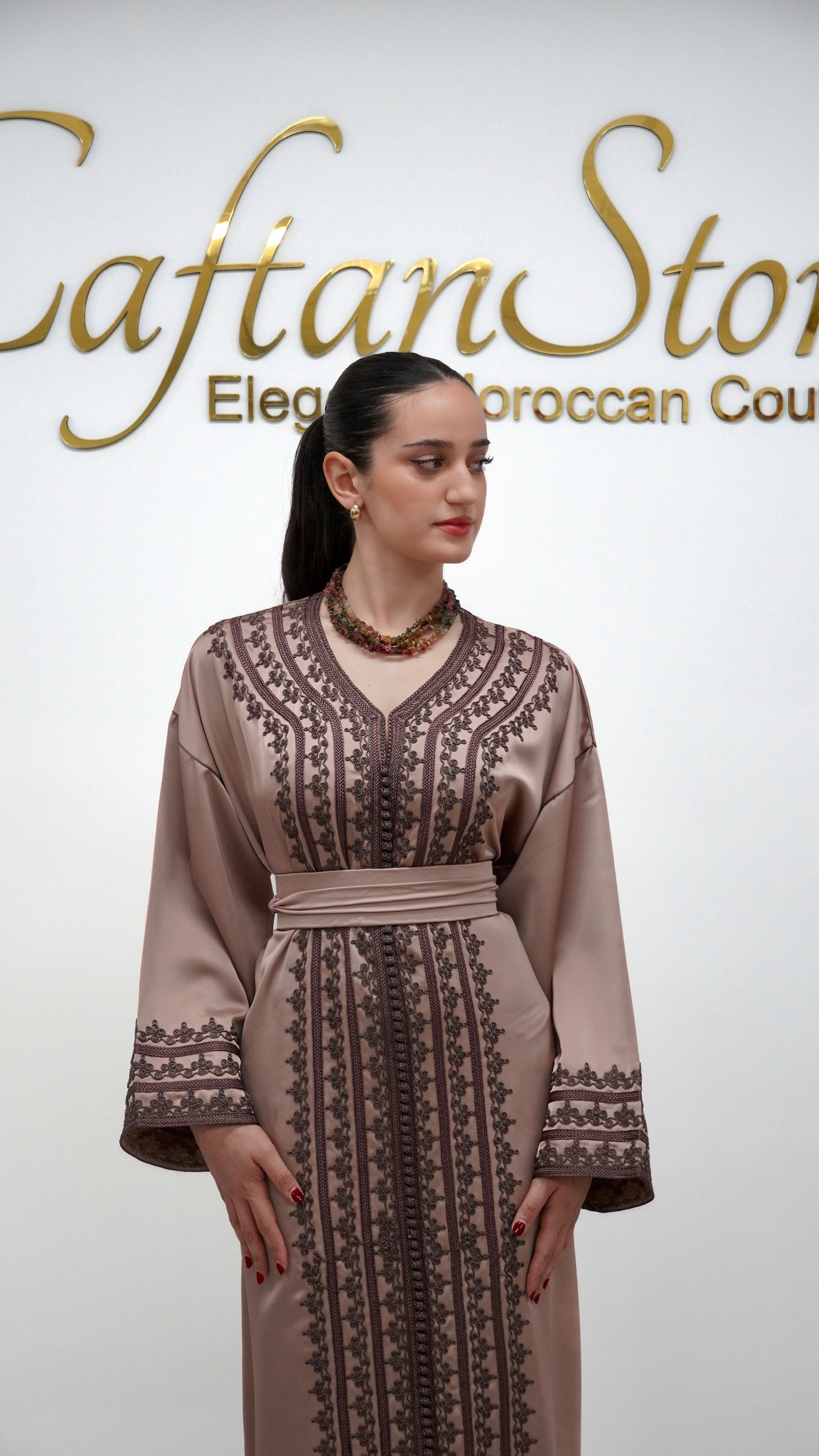 Timeless Mocha Drap de Soie Moroccan Caftan
