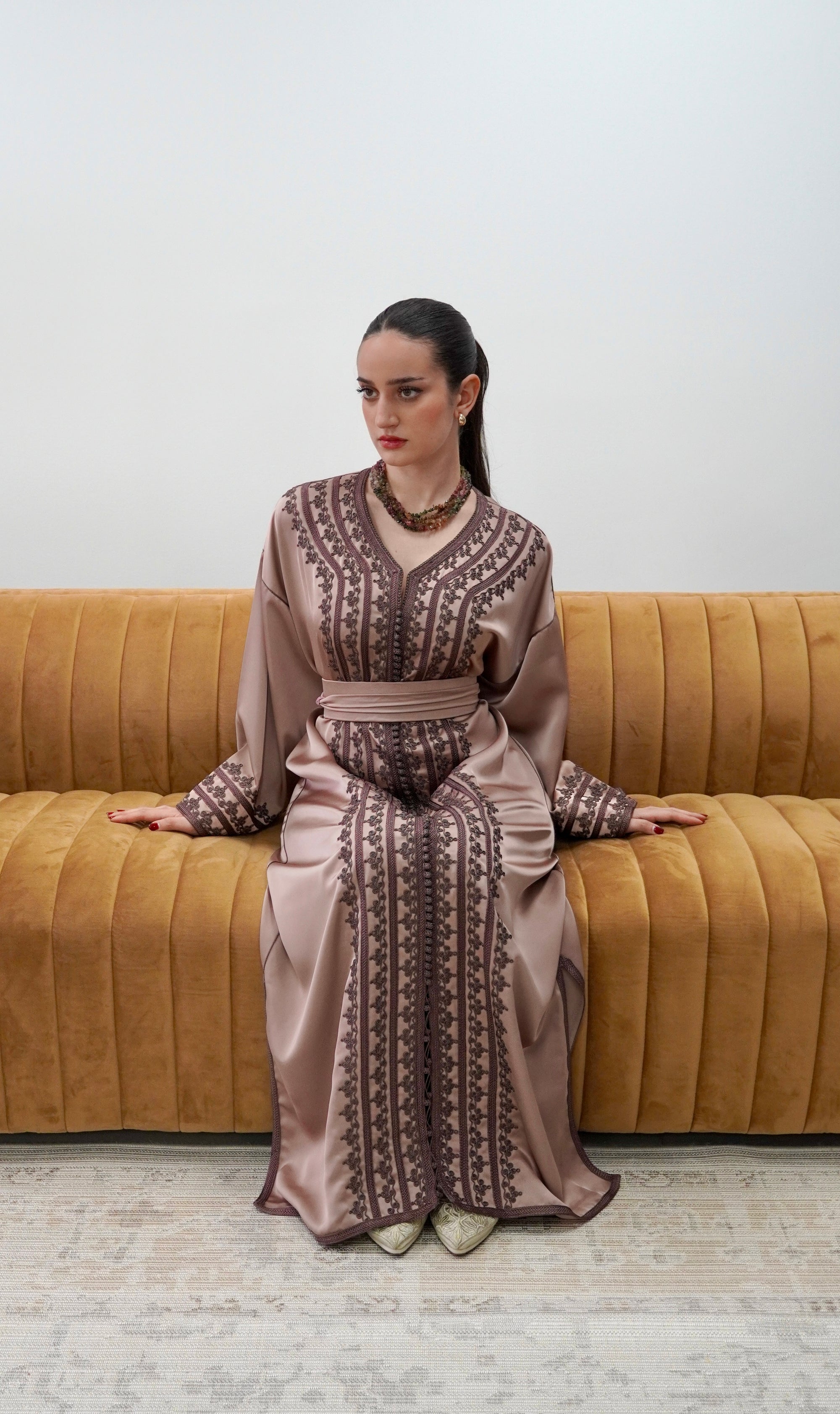 Timeless Mocha Drap de Soie Moroccan Caftan