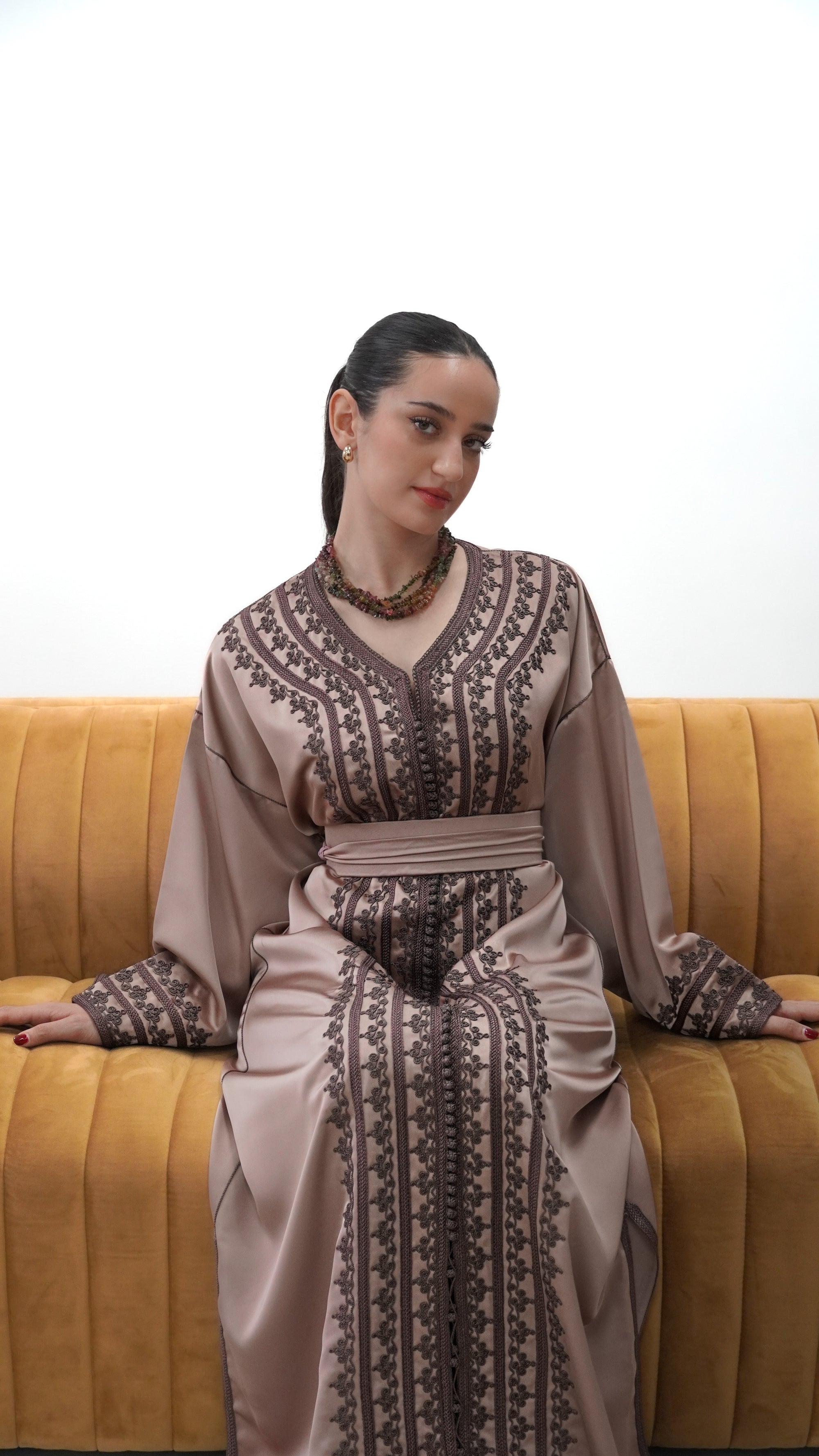 Timeless Mocha Drap de Soie Moroccan Caftan