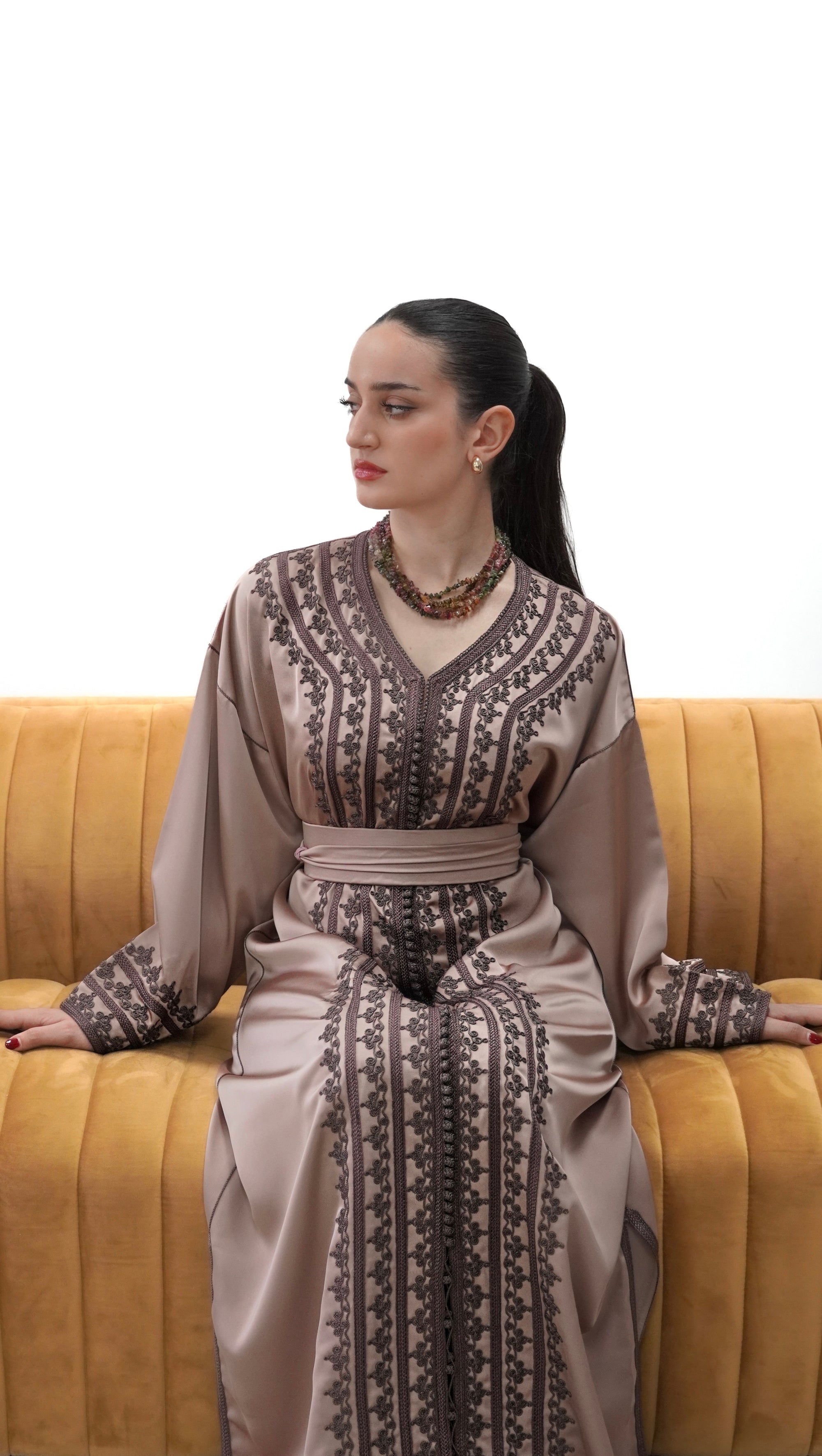Timeless Mocha Drap de Soie Moroccan Caftan
