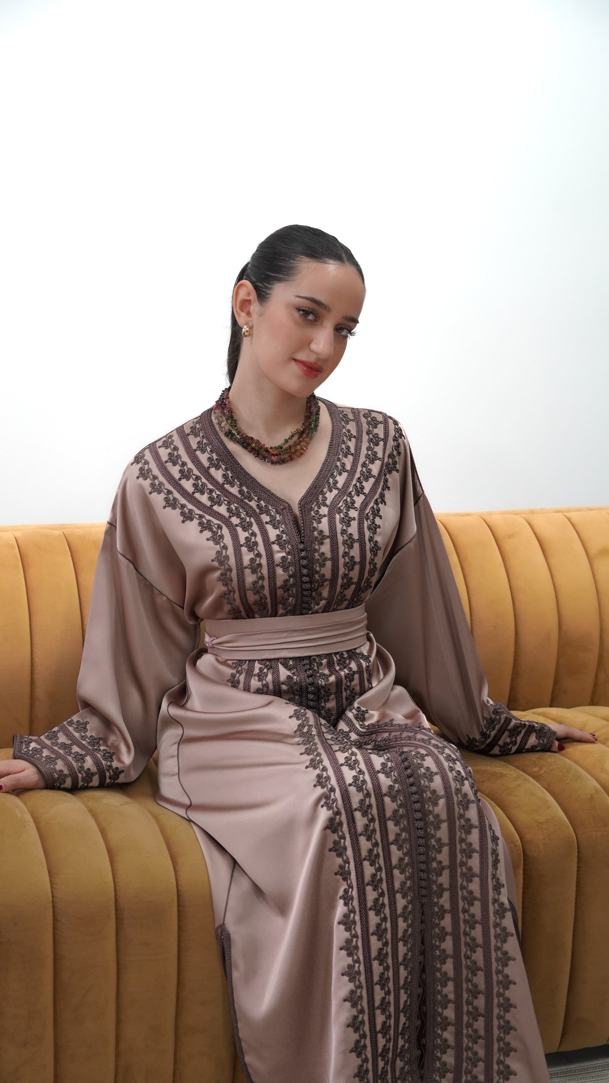 Timeless Mocha Drap de Soie Moroccan Caftan