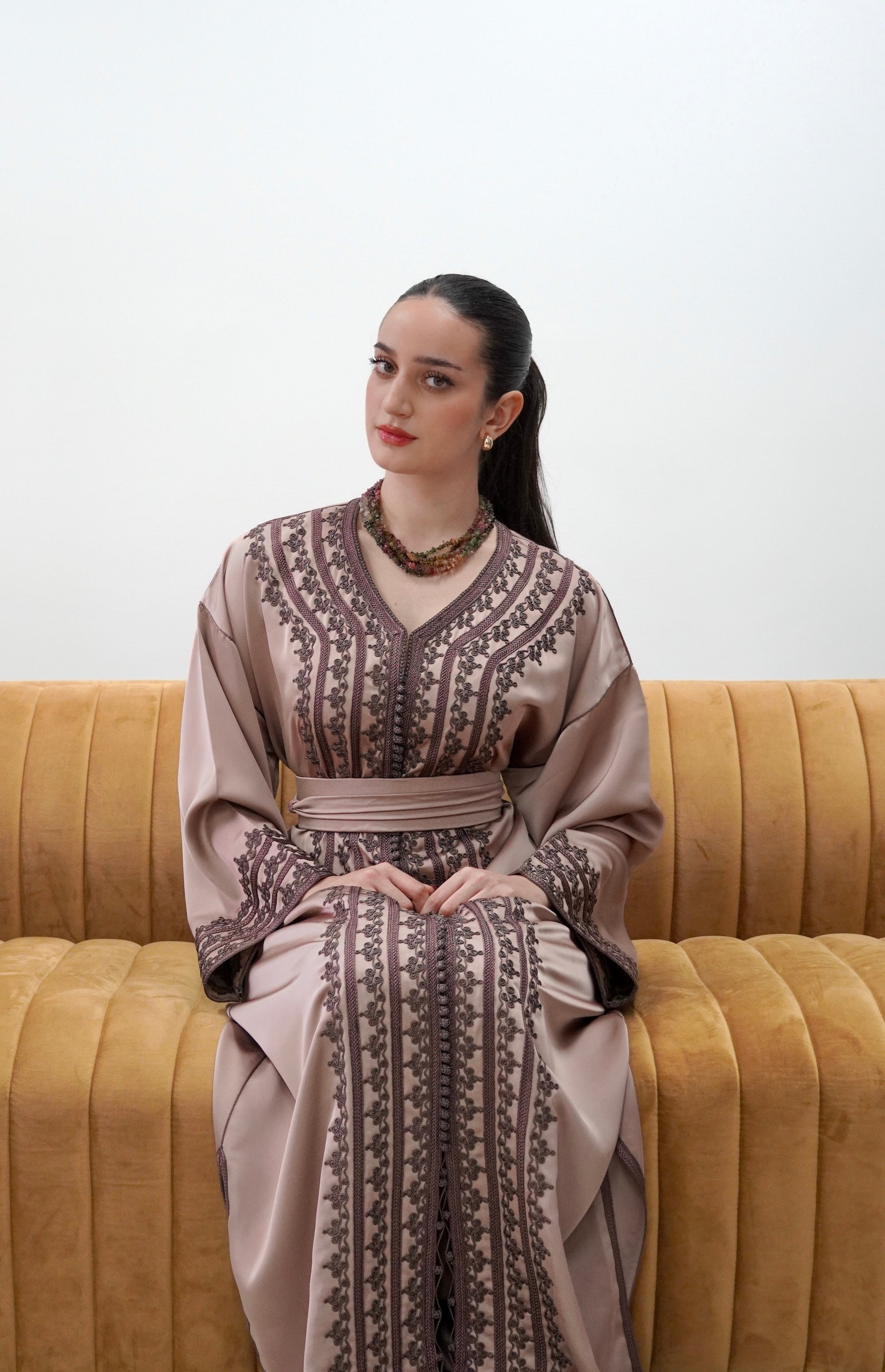 Timeless Mocha Drap de Soie Moroccan Caftan
