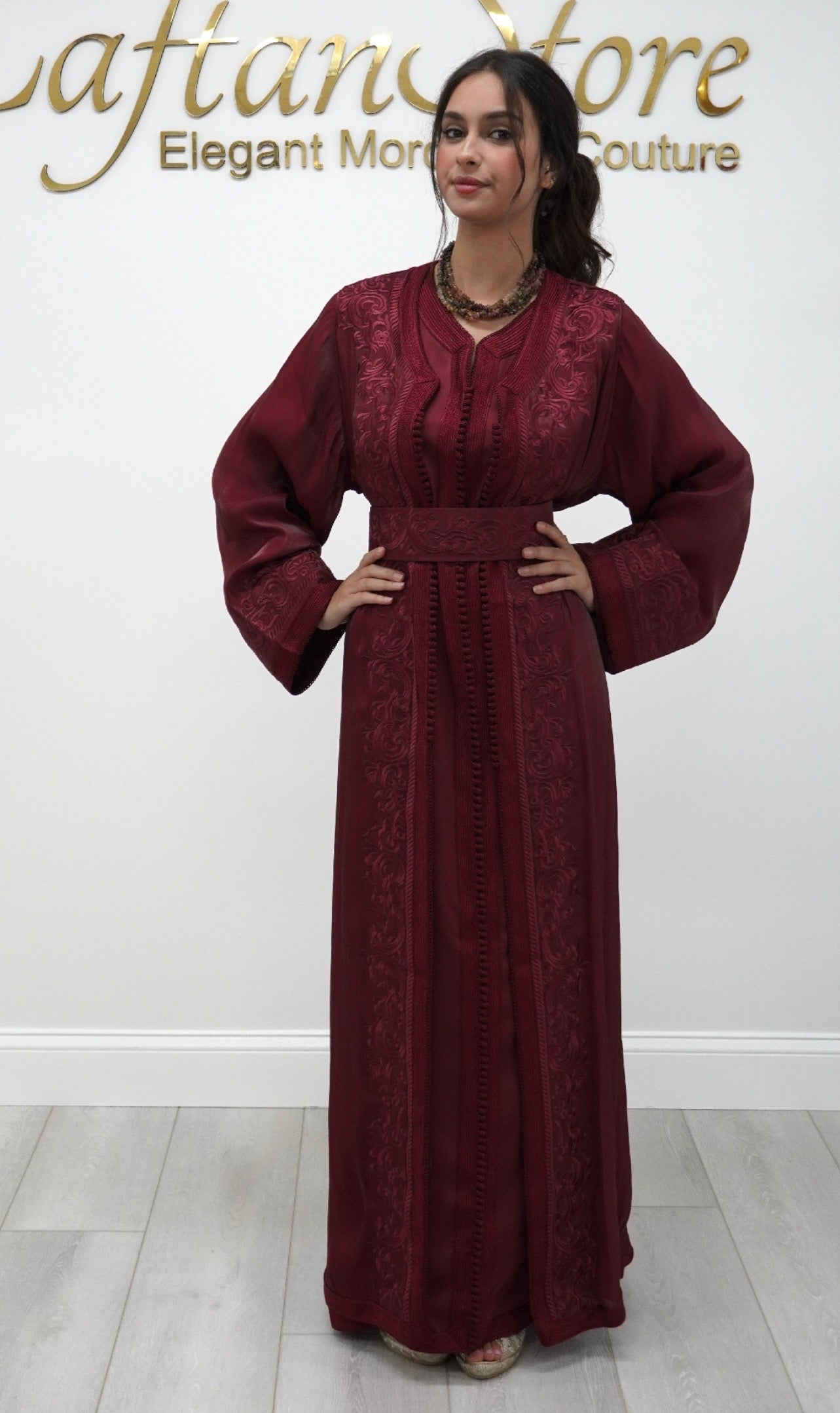 Moroccan Takchita Dress – Burgundy Embroidered Two-piece Wedding Caftan