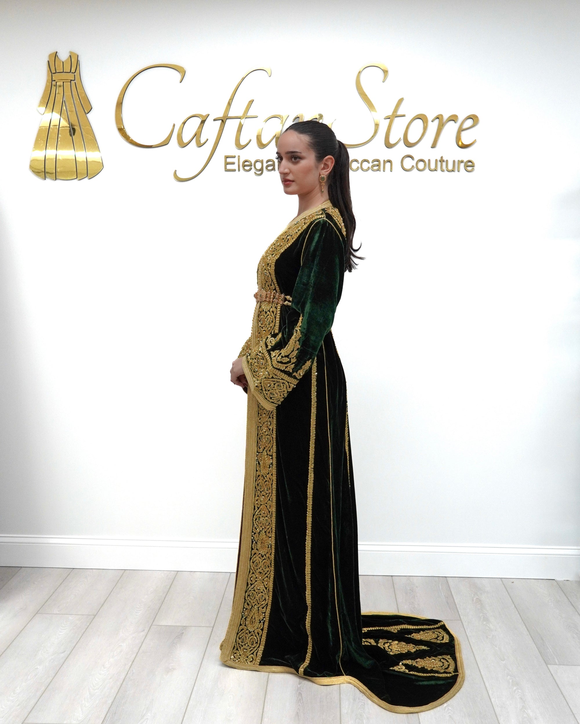 Royal Green Silk Velvet Caftan