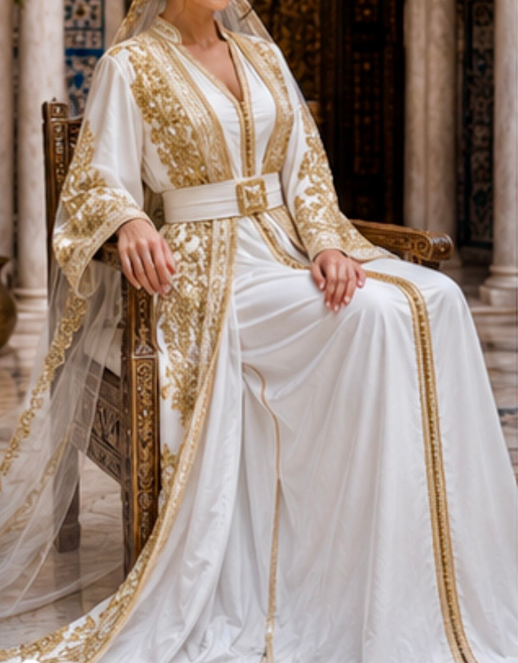 Nour Off-White & Gold Two-Piece Moroccan Bridal Takchita