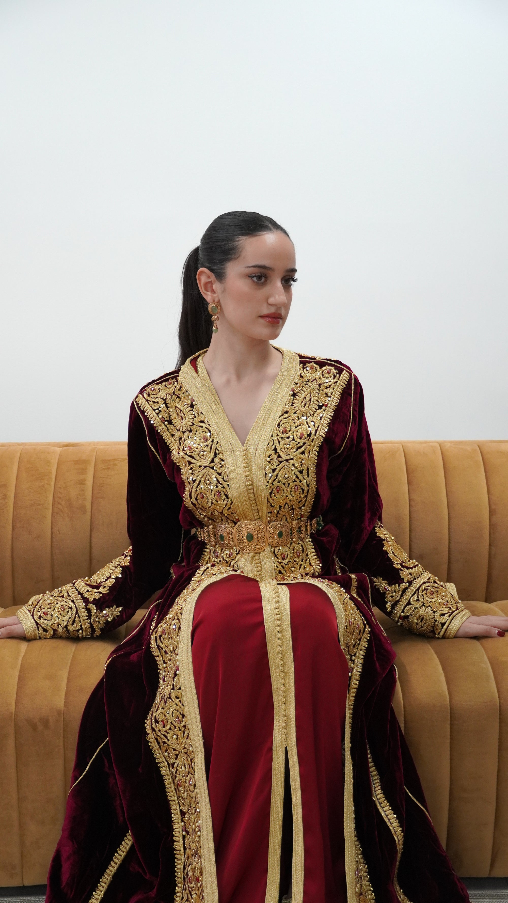 Burgundy Silk Velvet Caftan