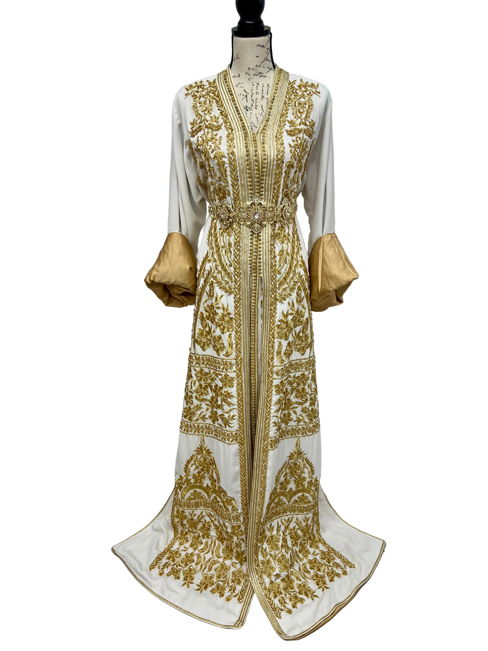 White & Gold Caftan | Fully Embroidered + Beaded