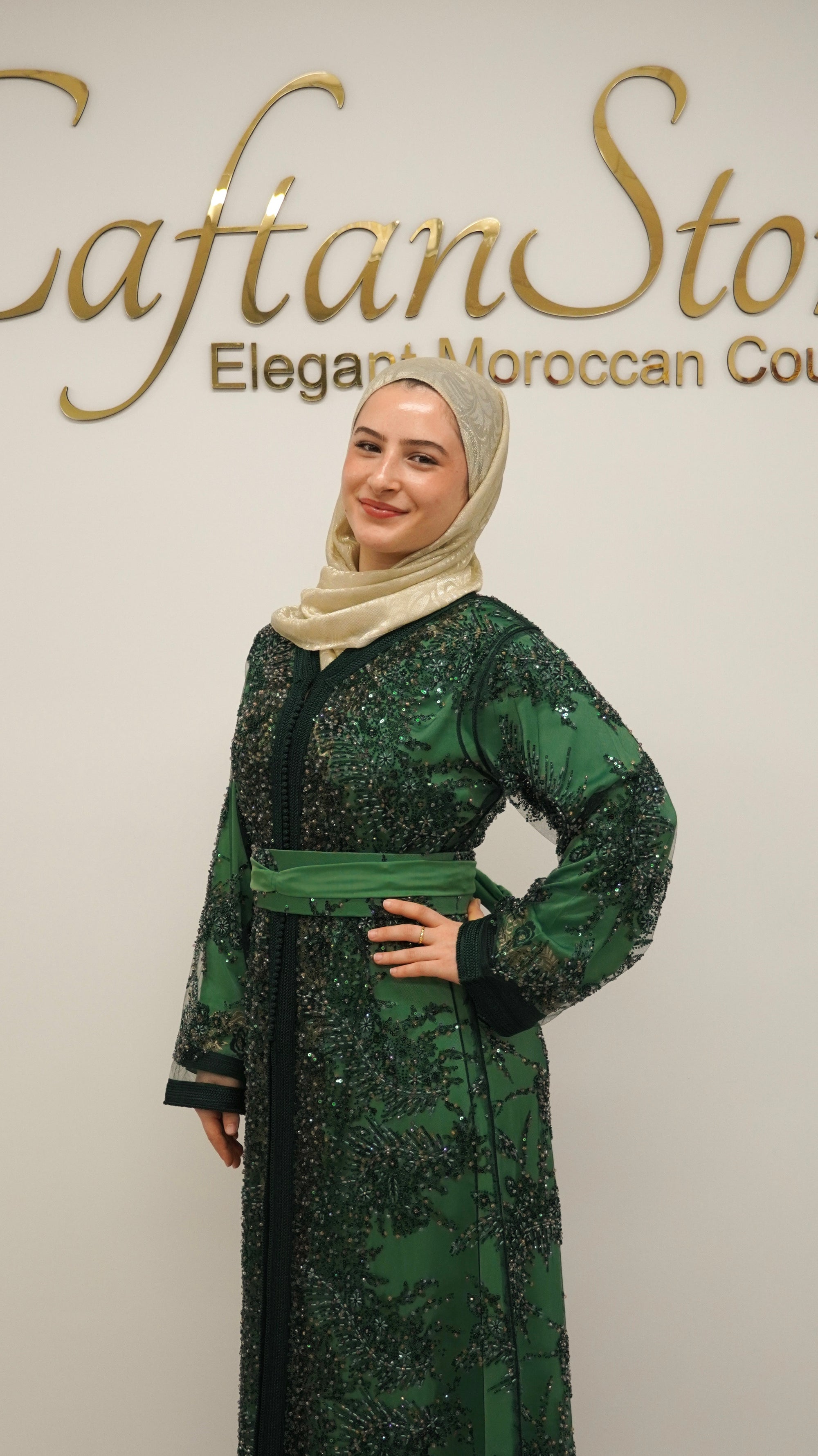 Green Elegance Two-Piece Caftan