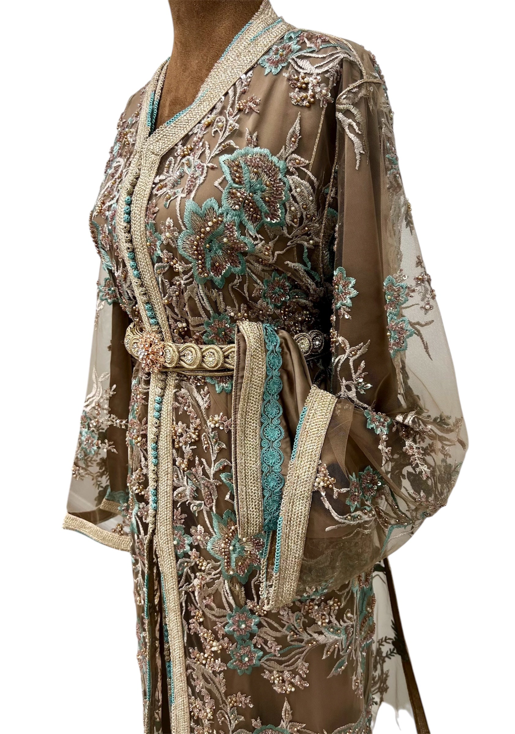 Mocha Teal Garden Caftan