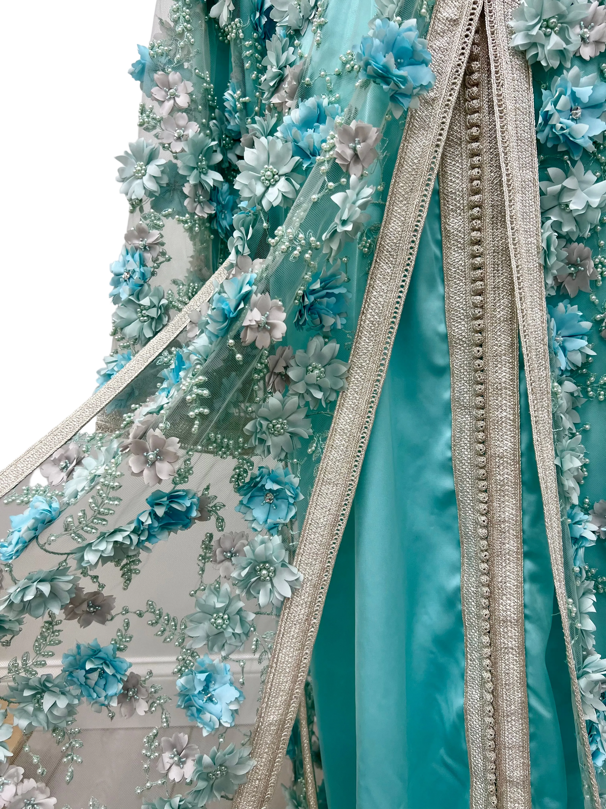 Luxury 3D Floral Moroccan Caftan | Hand-Beaded Two-Piece Tulle Takchita