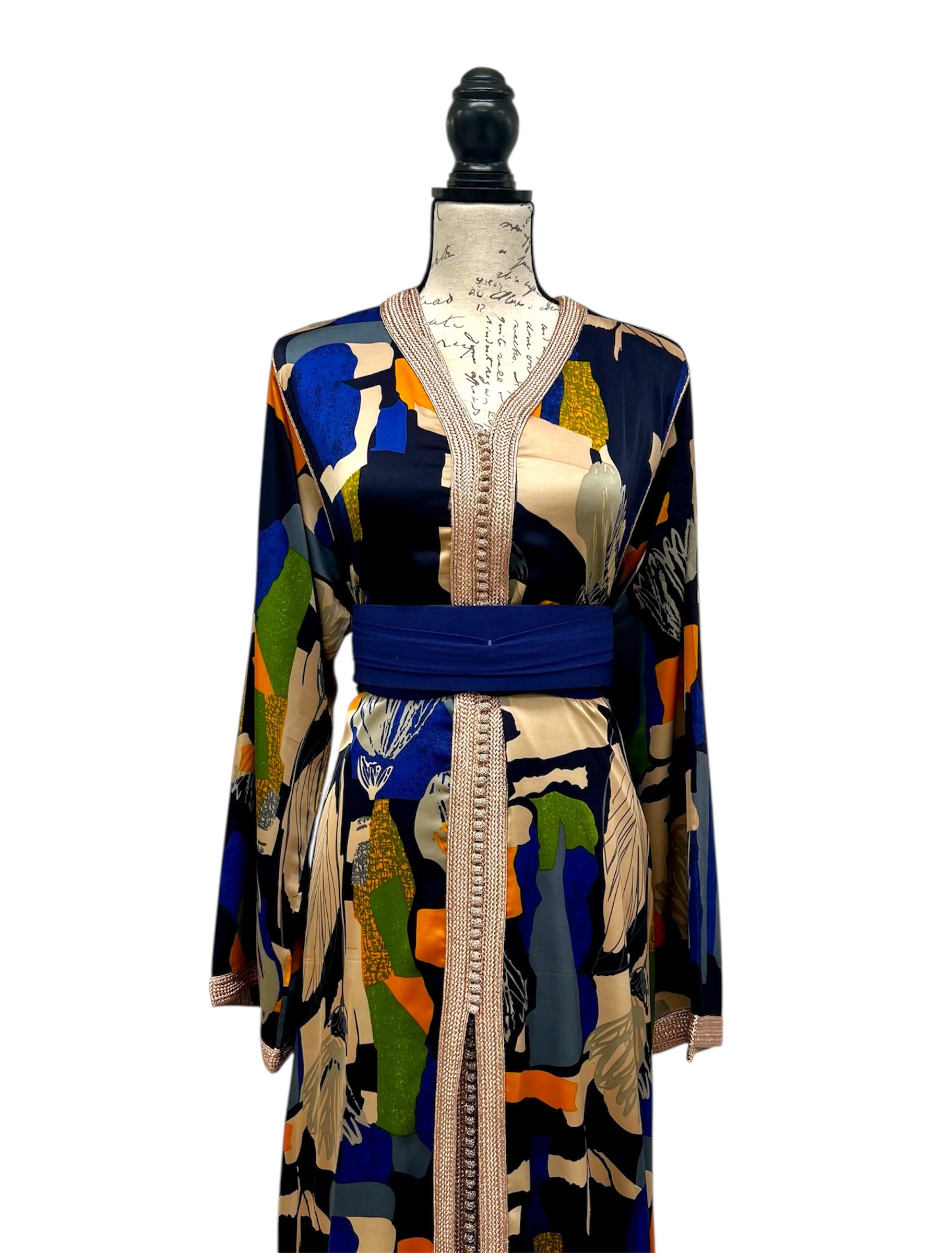Abstract Art Satin Silk Two-Piece Caftan
