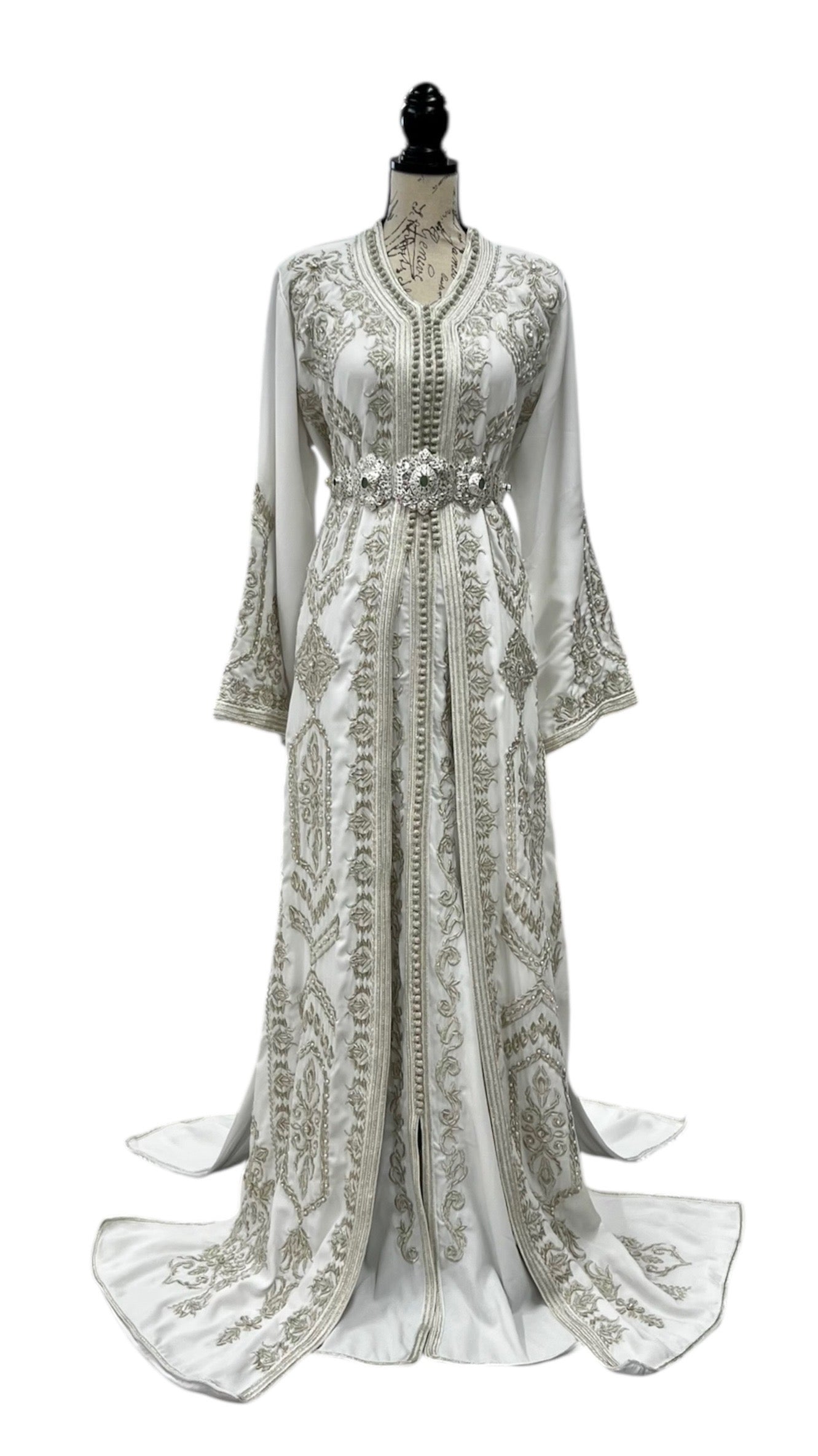 white caftan dress Dazzling Silver & Pearl Bridal Caftan