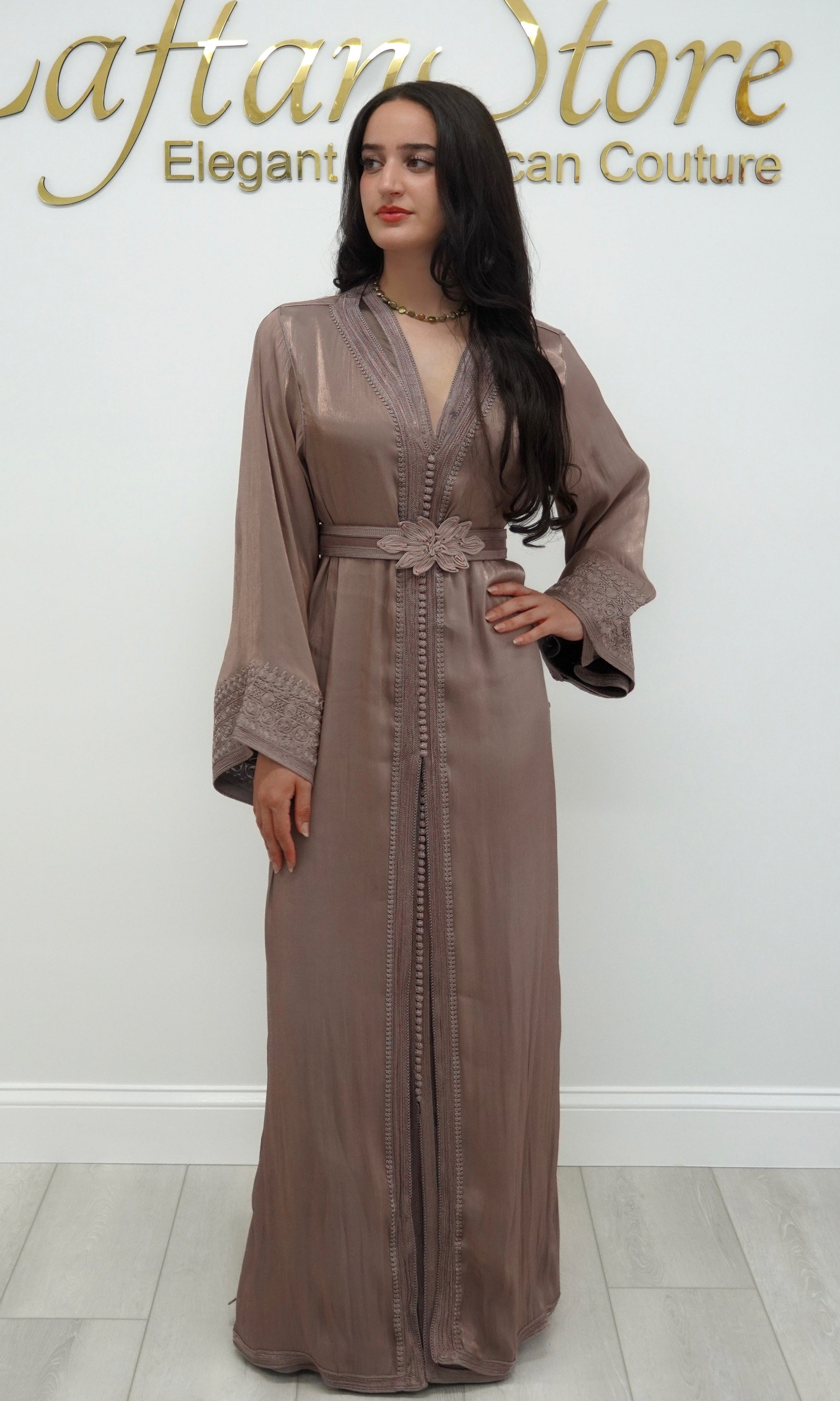 Rose Gold Taupe Two-Piece Takchita in Organza